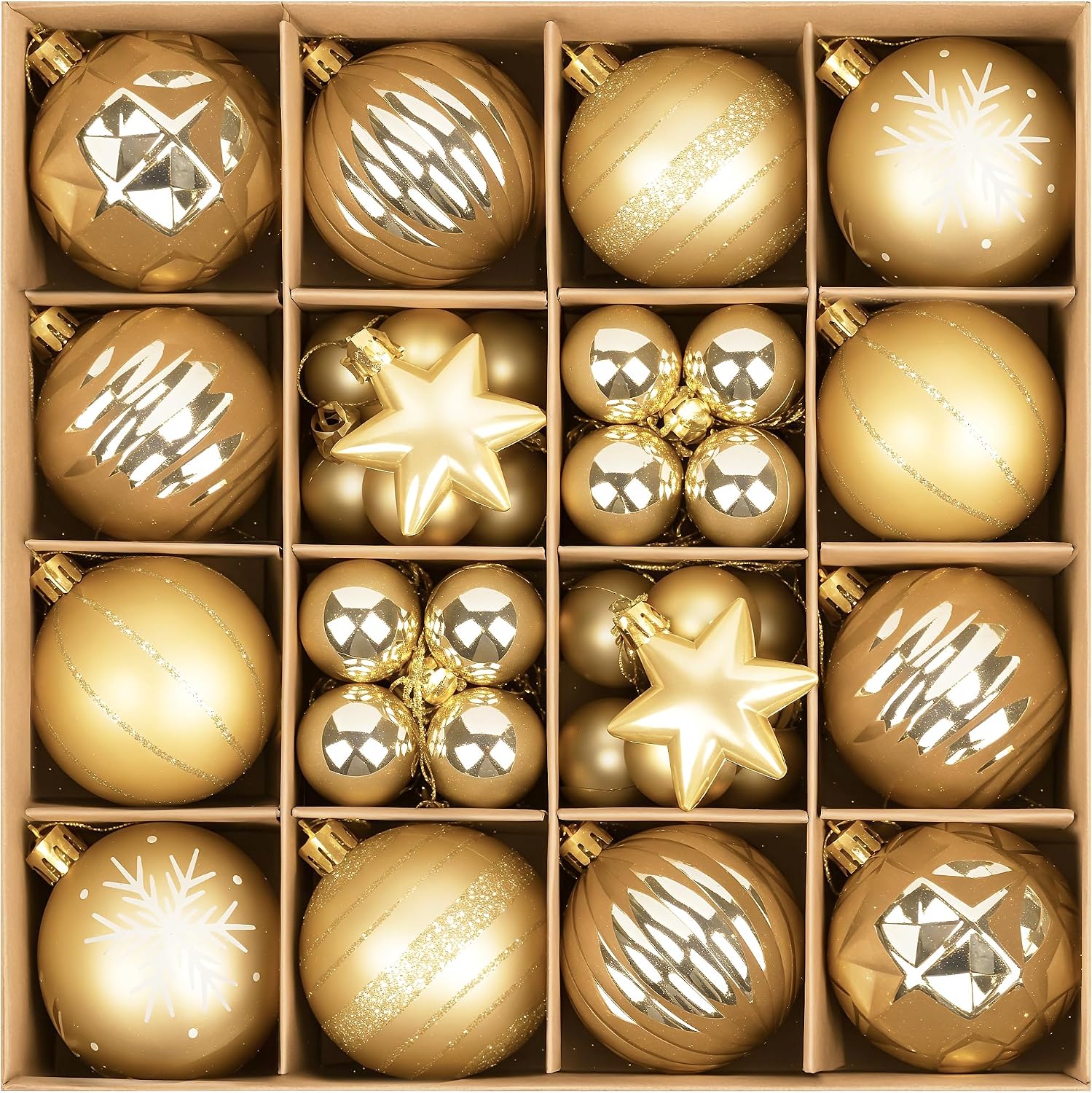 42ct Gold Christmas Balls Ornaments, Shatterproof Christmas Hanging Ornament Set, Sparkling Splendor Christmas Decorations for Xmas Tree, Centerpiece, Table Decoration