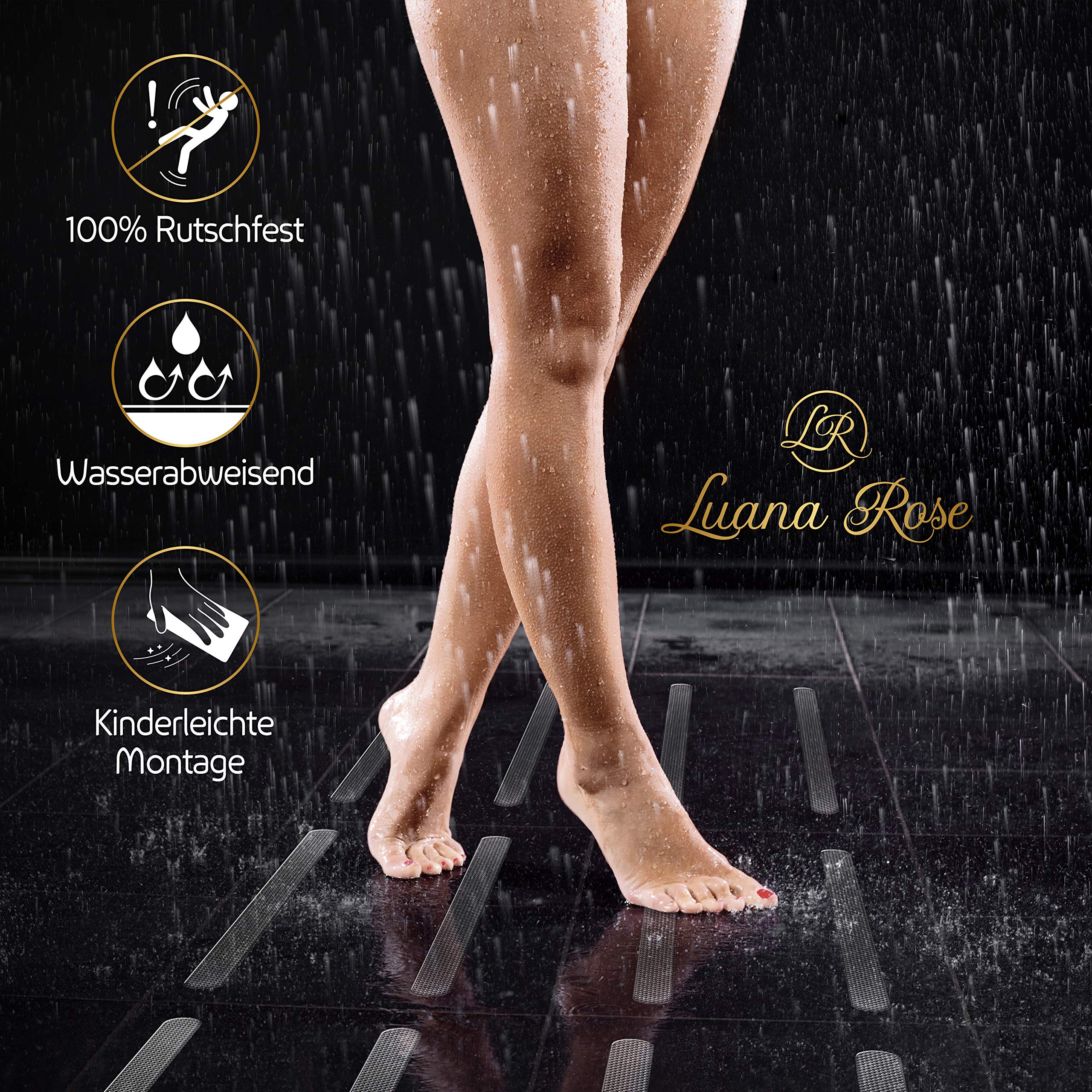 Luana Rose Paski antypoślizgowe do prysznica i wanny - przezroczyste i samoprzylepne - zestaw naklejek - 100% antypoślizgowe naklejki prysznicowe do łazienki i schodów