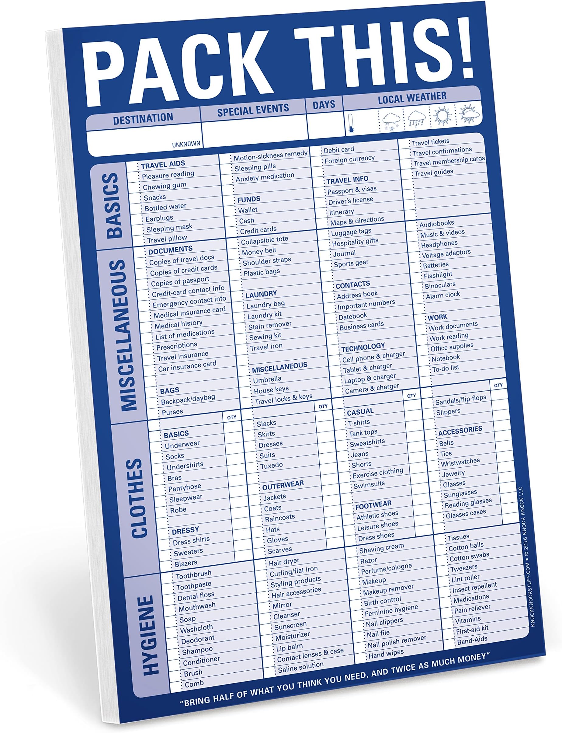 Knock Knock Pack This! Pad Packing List Notepad, 6 x 9-inches
