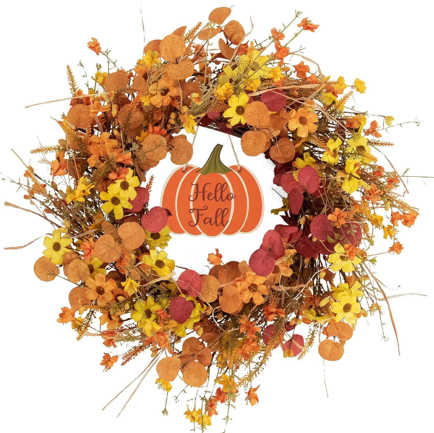 J'FLORU Fall Wreaths for Front Door 22 Inch Artificial Fall