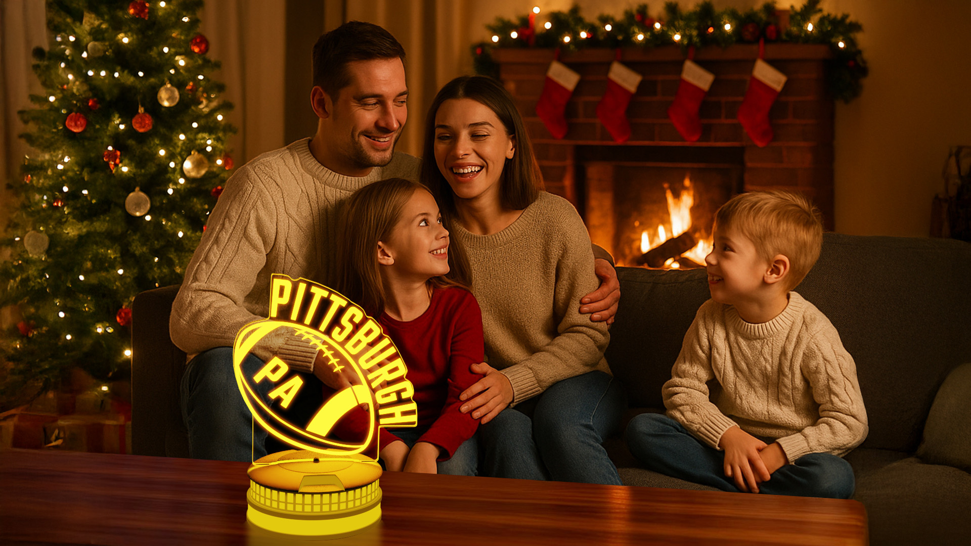 Image of CLORURBANLIVE 3D Football Pittsburgh Night Light 3D Illusion Lamp with Remote Control 16 Color Options Sports Decor Lighting for Fans - Multicoloured OneSize