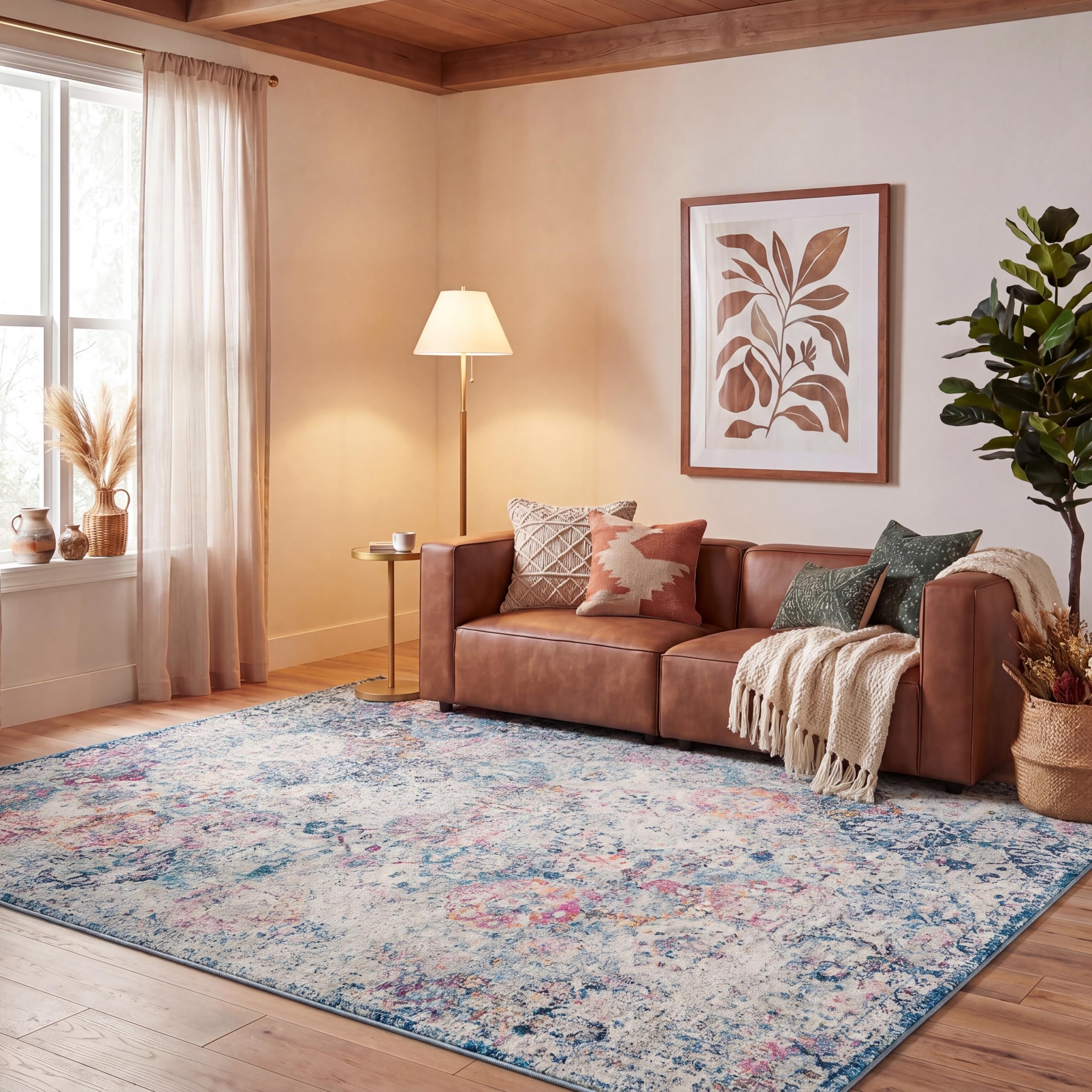 SAFAVIEH Area Rug 8x10 - Madison Collection - Large - Navy & Teal, Boho Chic Distressed Design, Non-Shedding & Easy Cleaning, Ideal for Living Room, Bedroom, Office, Dining Space (MAD611N)