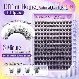 ALPHONSE Wispy Lash Clusters Kit Natural Look DIY False Eyelashes Cluster Eyelash Extensions Kit 10-16mm Eyelash Clusters Kit with Bond and Seal