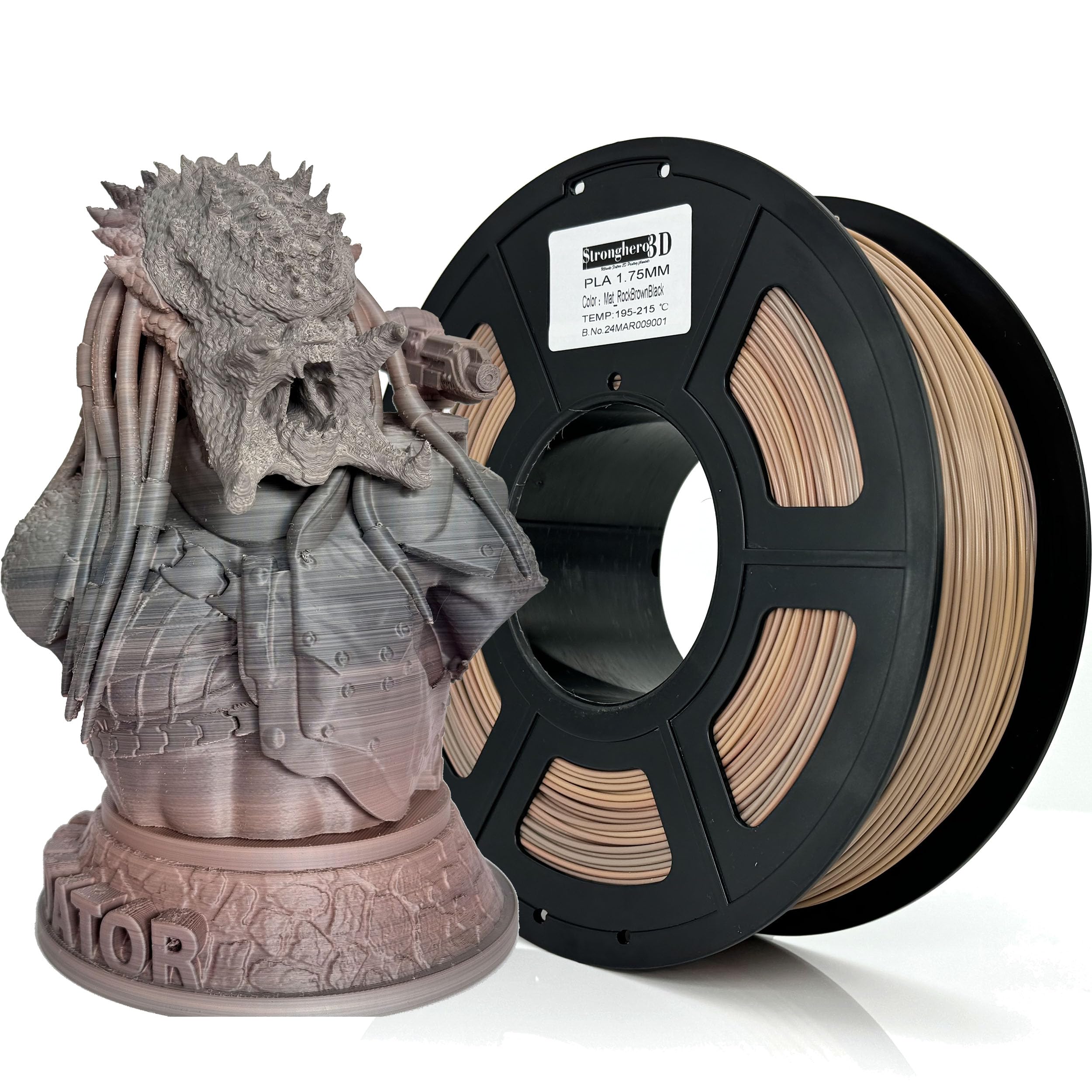 PLA 3D Printer Filament 1.75mm,Core Shell co extrude,Dual Color,Net Weight 1kg(2.2lbs) (Matte_RockStone)
