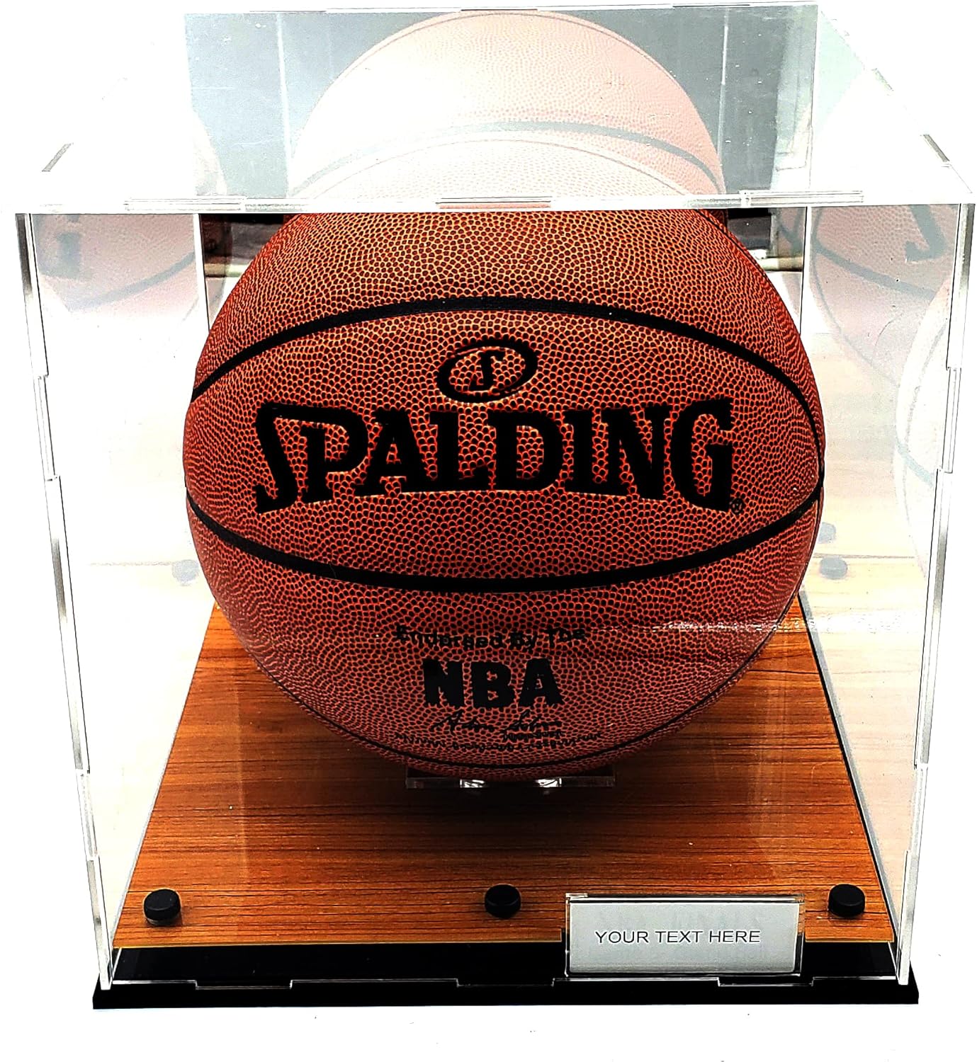 Full Size Basketball Square Shape Soccer Ball Acrylic Display Case Wood Box UV Protection 10x10x9 (Wood Platform)