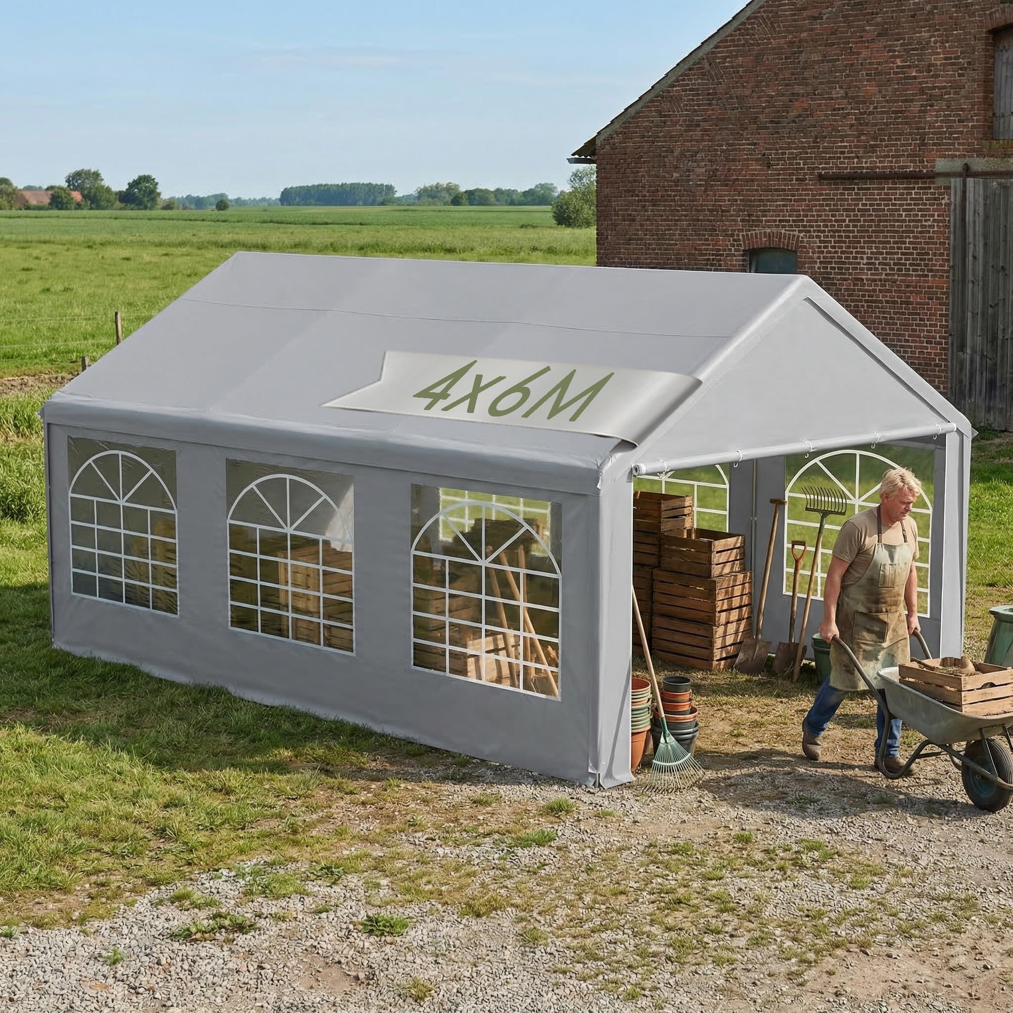 YRHome Premium 3x4M Partyzelt Pavillon,Wasserdicht & Winterfest,Einfach Aufzubauen,Stabil mit Seitenteilen & Fenstern,PE-Dach Garten Hochzeit Grau