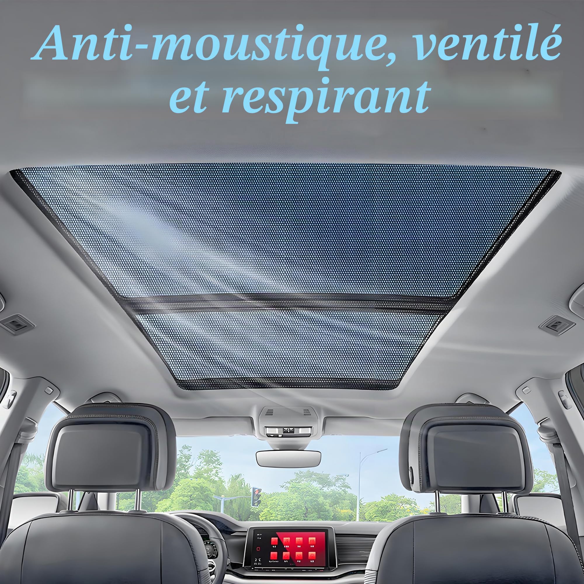 CHENNAN 1 Ensemble Anti-moustiques Voiture Toit ouvrant, Toit ouvrant de Voiture Filet Anti-Soleil avec aimants Doux, Store Toit Ouvrant Transpirable et Aimanté, Accessoire Auto, 90 x 65 cm (S)