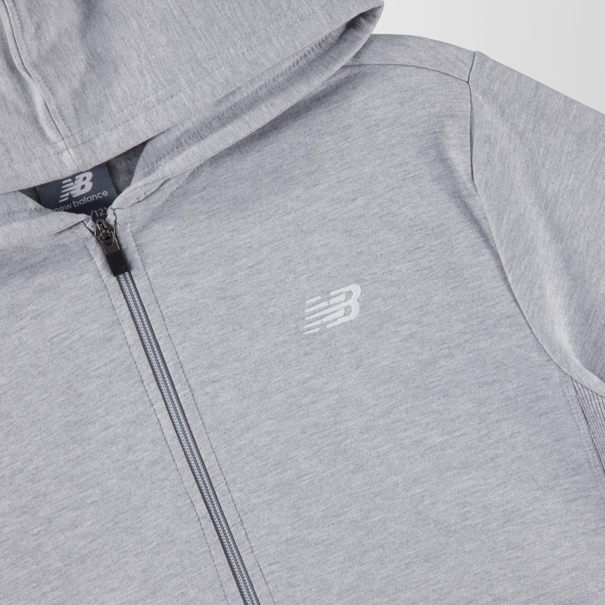 New Balance Felpa con cappuccio e zip intera per ragazzi, in pile misto cotone di alta qualità, con cappuccio foderato, vestibilità comoda