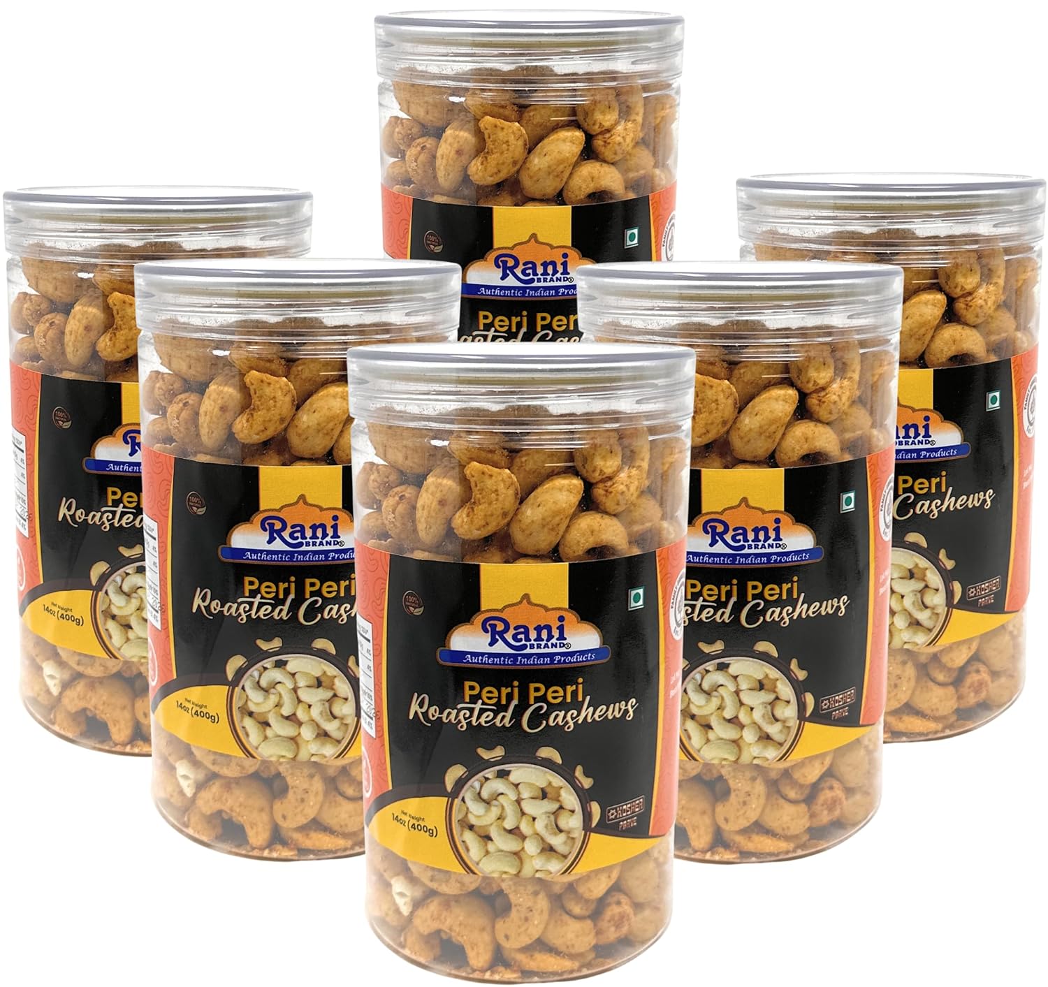 Rani Salted Roasted Cashews 14oz (400g) PET Jar, Pack of 6, Non-Fried, Oil Free ~ All Natural | Vegan | Gluten Friendly | NON-GMO | Kosher | Air Roasted, Crunchy & Flavorful