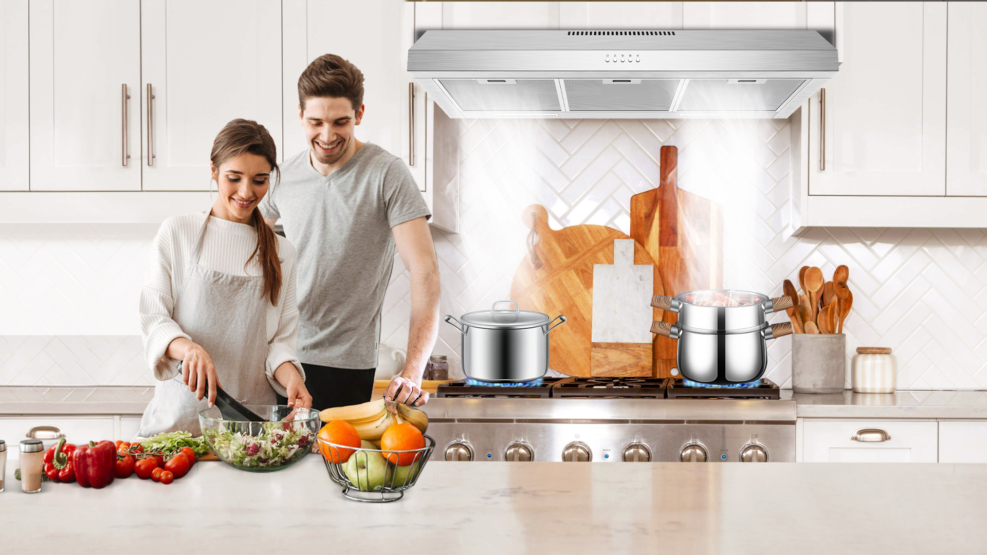 Image of 600 CFM Range Hood 36 Inch, Under Cabinet Range Hood for Duct /Ductless Convertible, Stainless Steel Kitchen Stove Vent Hood with 3 Speed Kitchen Exhaust Fan and Two Bright Energy-Saving LED Light