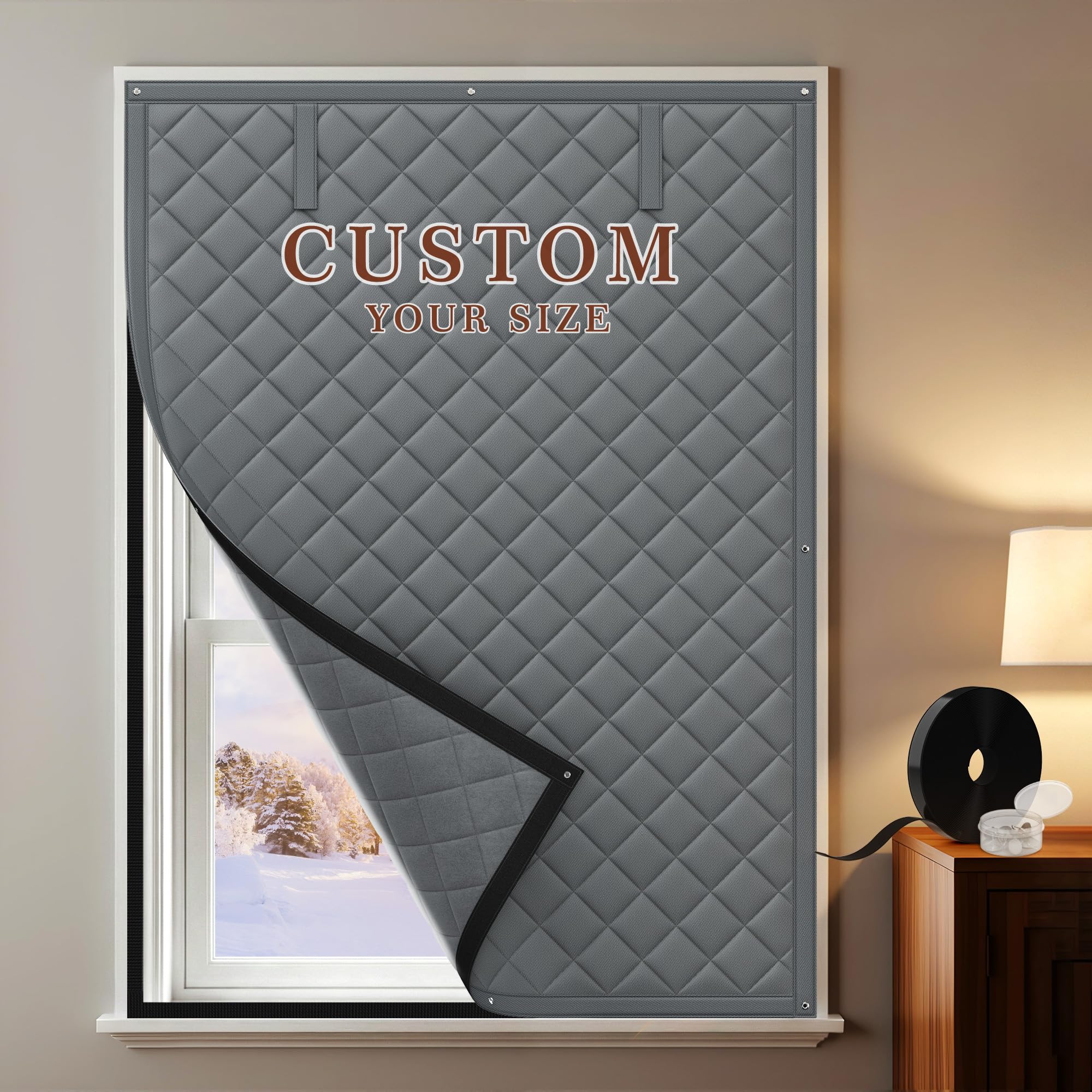 Yotache Window Insulation Kit, Customized Thermal Insulated Curtains Doors, Windproof Waterproof Blackout Curtains for Cold Weather with Cotton Layer Grey โ image 1