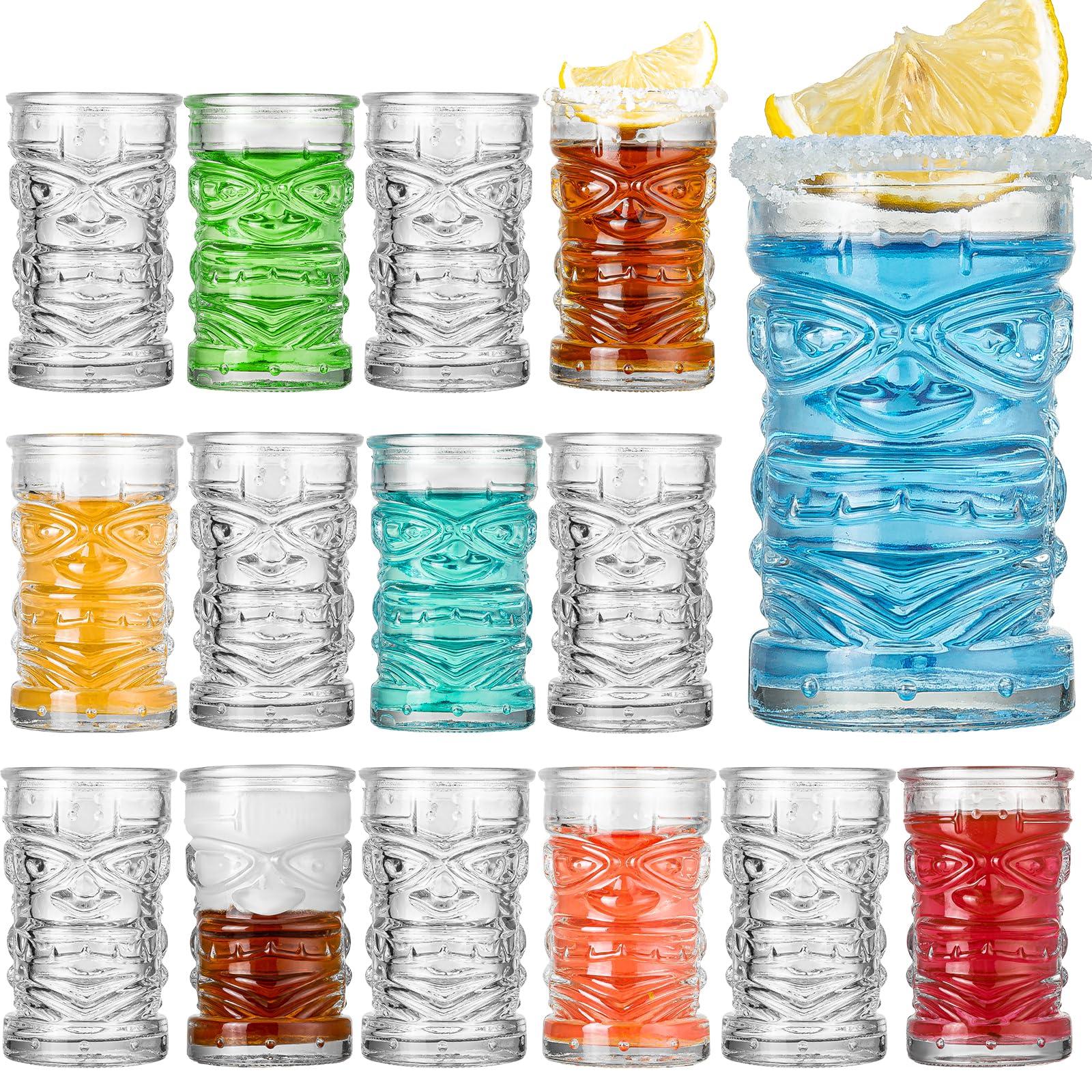 Juego de 16 vasos de chupito de 2 onzas, mini vasos Tiki de 2 onzas, vasos de chupito transparentes a granel, vasos pequeños de chupito de whisky, mini vasos para beber para vodka, tequila,