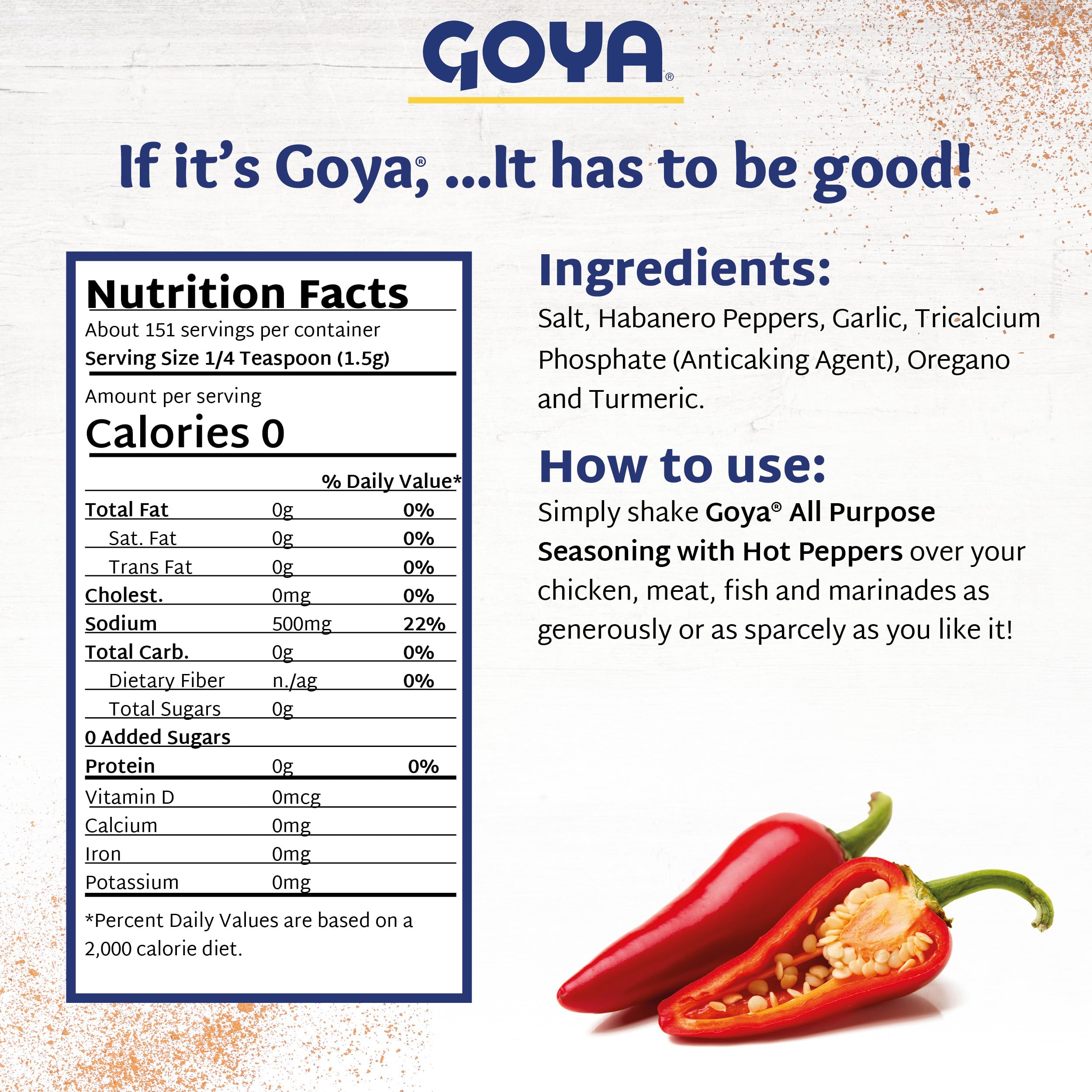 Adobo Hot All Purpose Spice by Goya, Poultry, Seafood, Meat, and Vegetable Seasoning, Latin Spicy Blend, Mexican Seasoning, Pack of 2, 8oz. Bottle