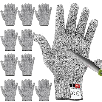 LYCN 10 Pair Cut Resistant Gloves Level 5 Protection, Gray, L