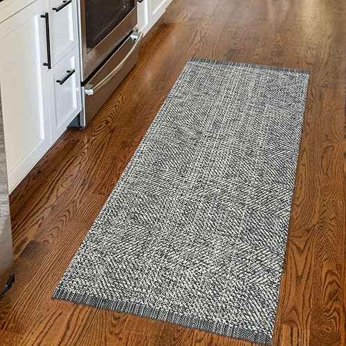 Miniatura 66 de LEEVAN Alfombra lavable para baño, alfombra tejida negra de 2 x 3 pies para entrada, alfombra de puerta delantera de algodón, alfombras pequeñas