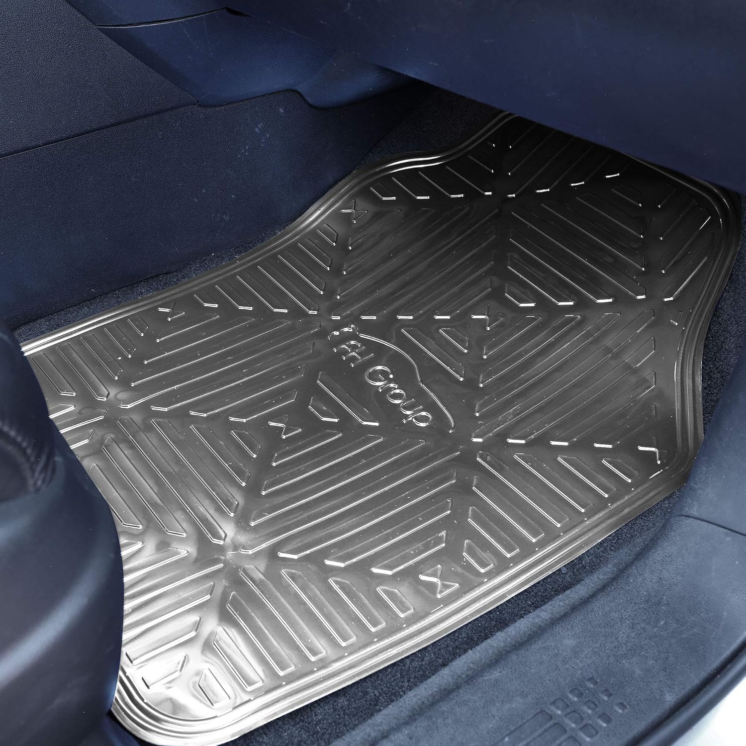 TLH Car Floor Mats Metallic Finish Rubber Backing Full Set, Silver Color