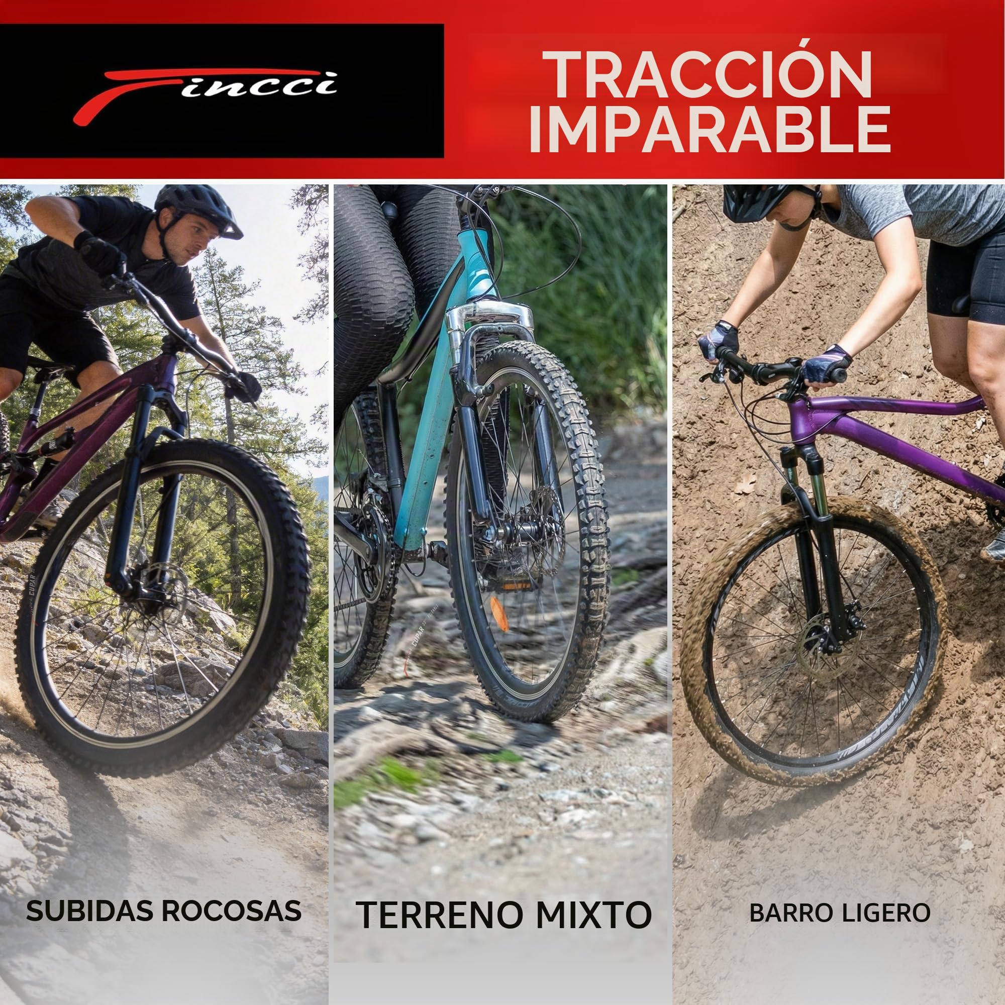 Fincci Cubierta MTB 26, Plegable Neumático Bicicleta 26 x 1.95 Pulgadas 60 TPI - Camara Bicicleta 26 Presta, Goma 50-559 para Carretera Bici, MTB Ebike - Pack de componentes para Ciclismo