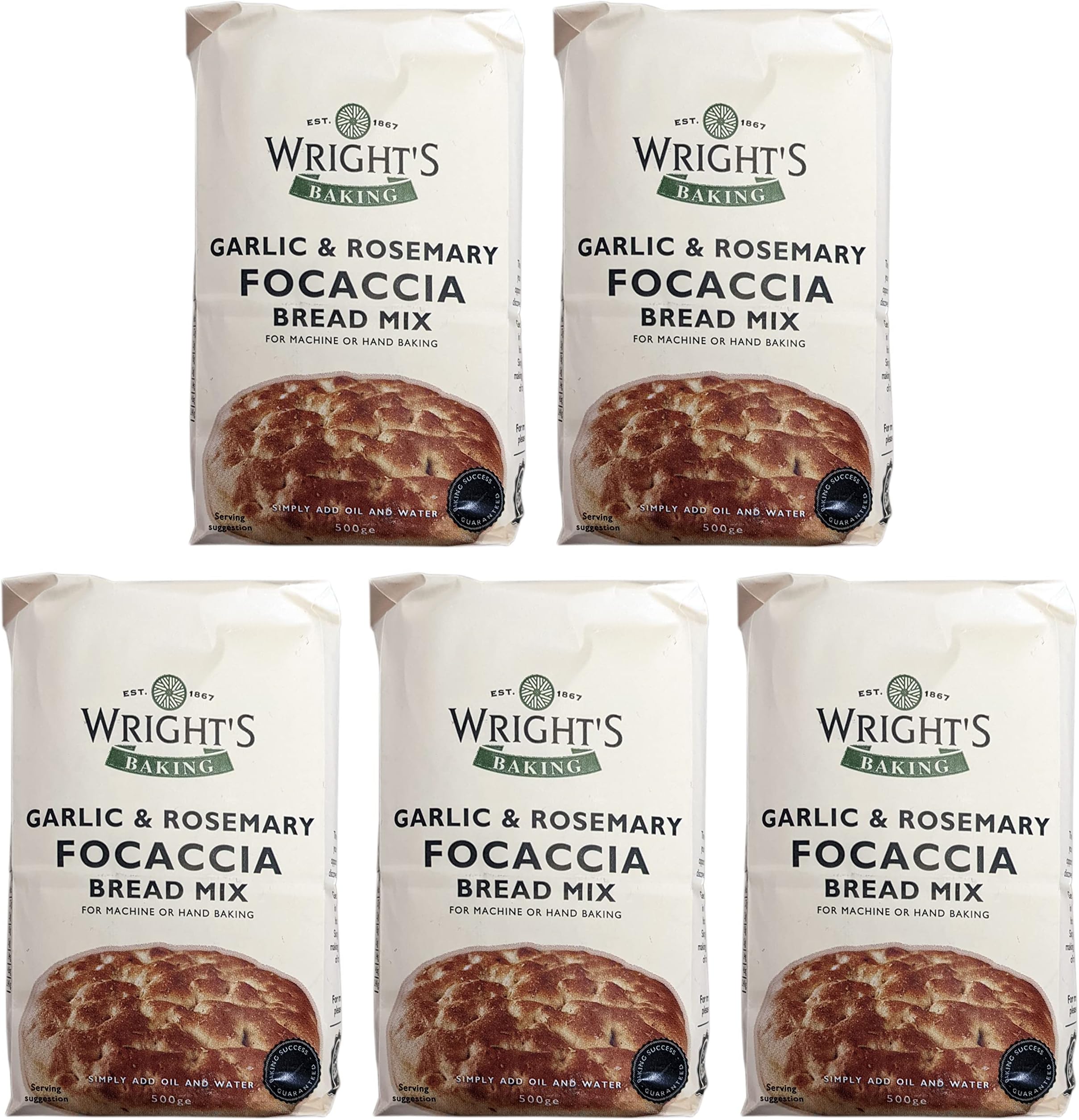 Wrights Baking Garlic & Rosemary Focaccia Bread Mix - 5x500g