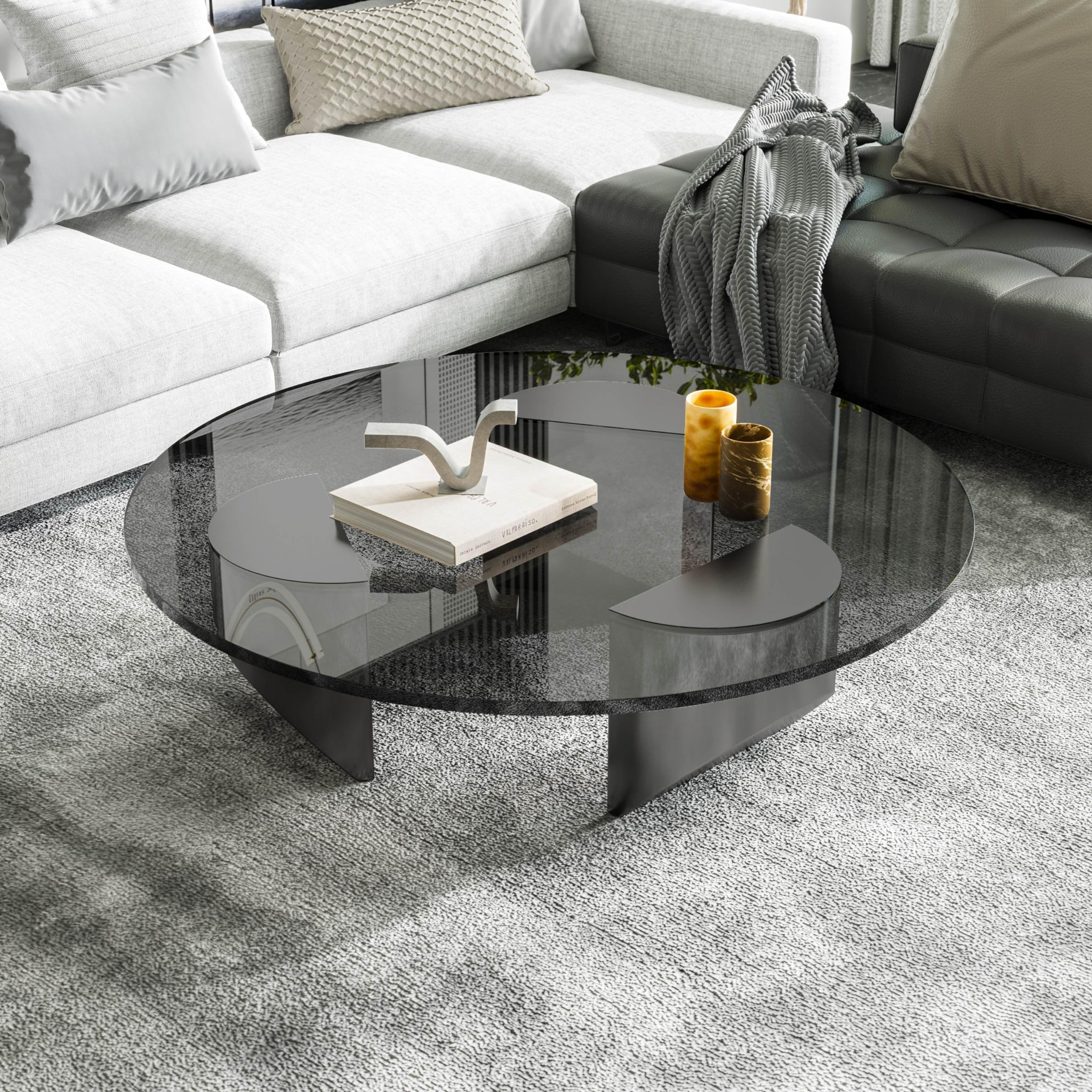 NicBex Coffee Table Round Tempered Glass Table Unique