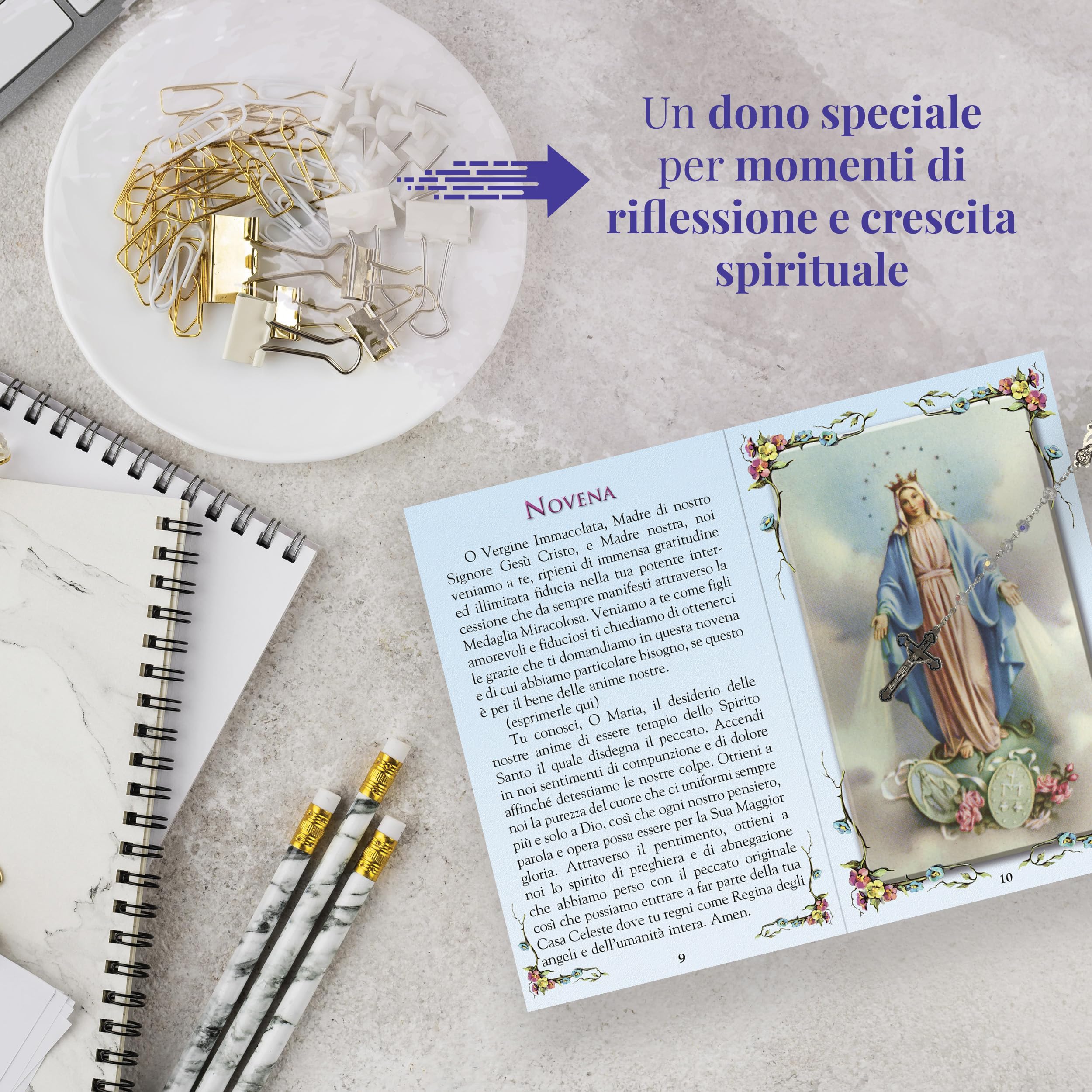 FRATELLI BONELLA Novena a Nostra Signora della Medaglia Miracolosa con Illustrazioni a Colori e Rosario in Vetro - Opuscolo 24 Pagine