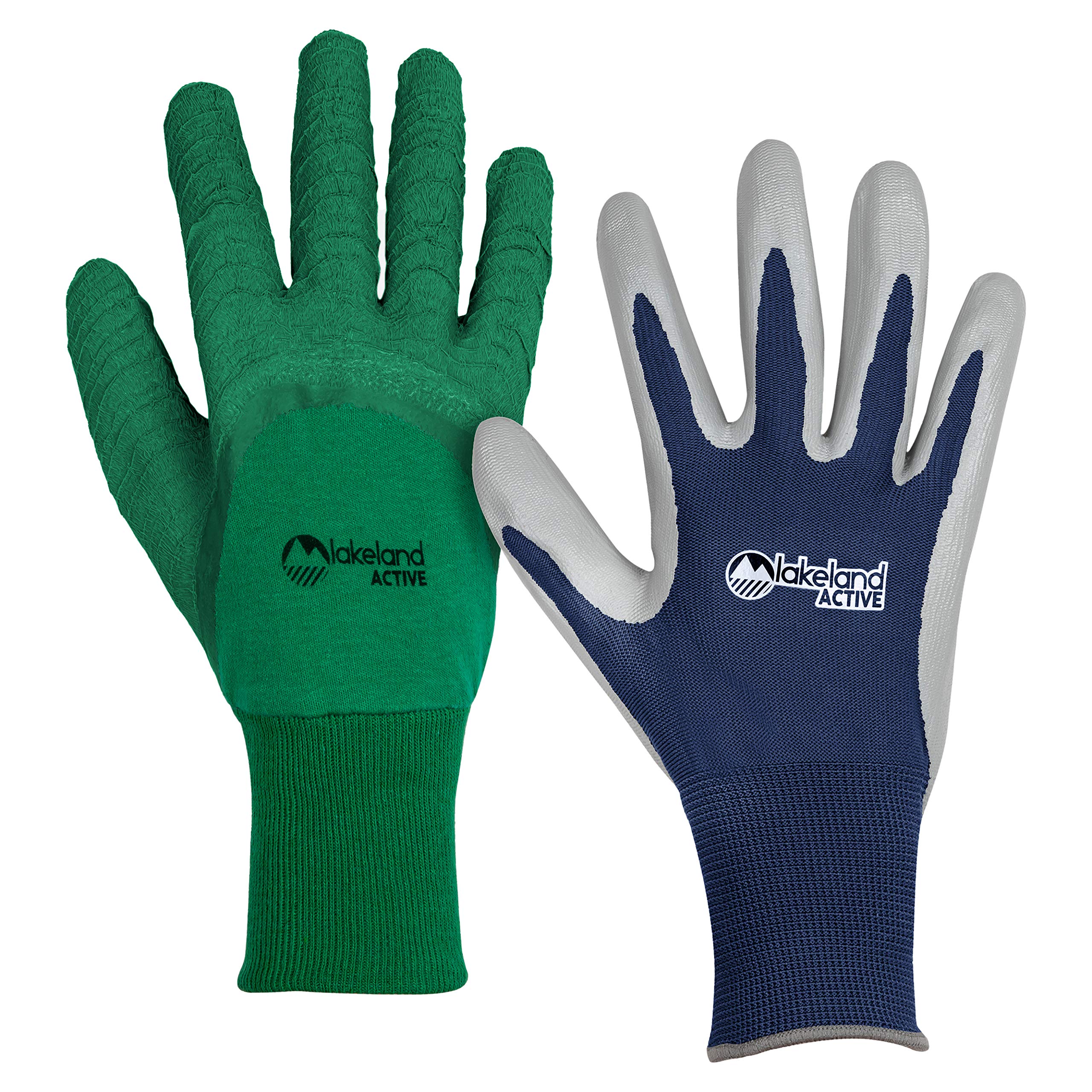 Lakeland Active 2 works Multipurpose Gardening Work Gloves - Field Green & Oxford Blue - X-Large, XL (Pack of 2)