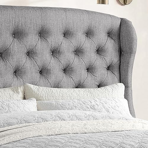 Miniatura 14 de Rosevera Issac - Cama con cabecera ajustable de diseño distintivo y marco de cama acolchado con botones, tamaño King, gris clásico Gris