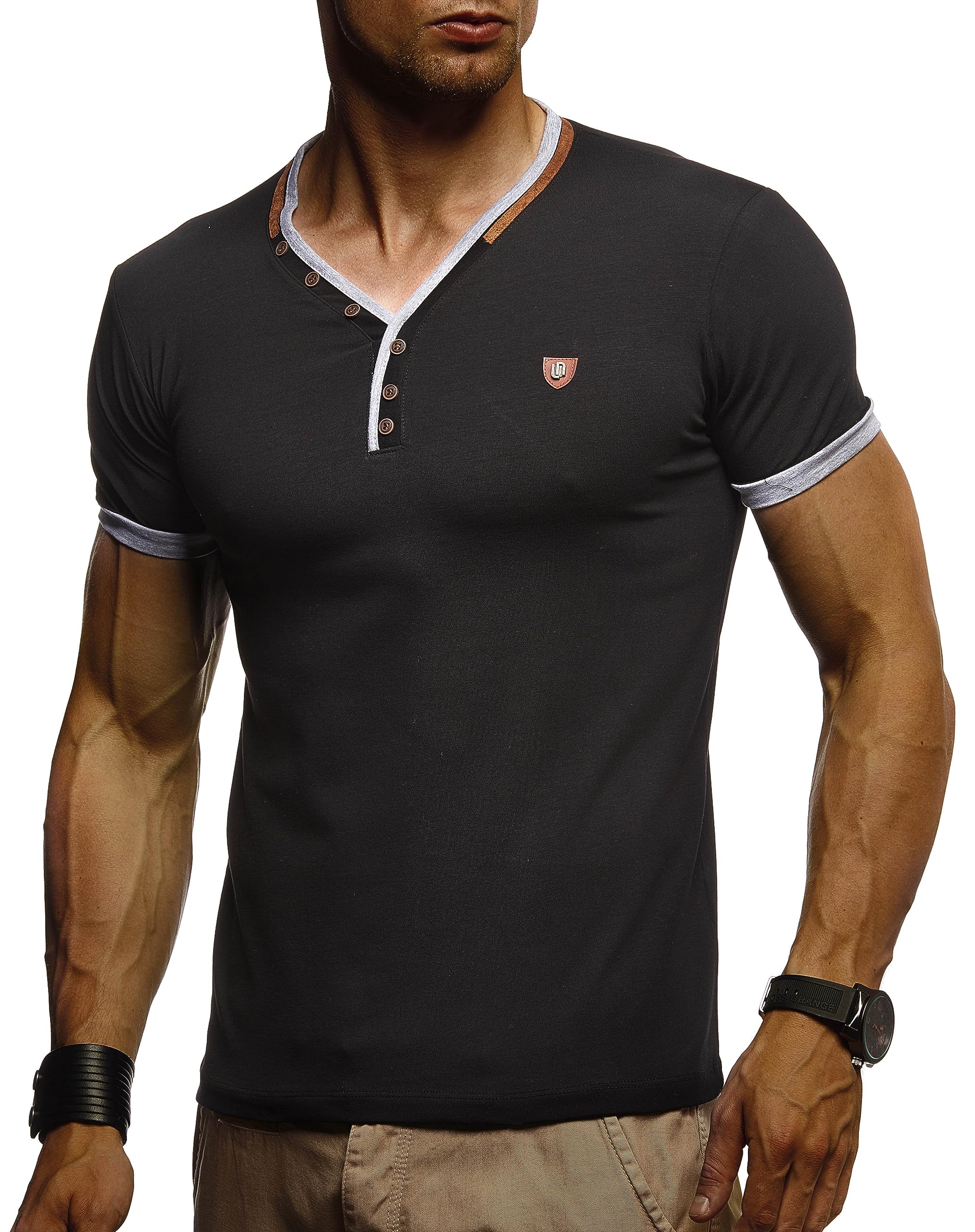 Leif Nelson Sommer T-Shirt Herren V-Ausschnitt - Coole Tshirts lang V-Neck Baumwolle - Casual Basic Shirts Männer Kurzarm