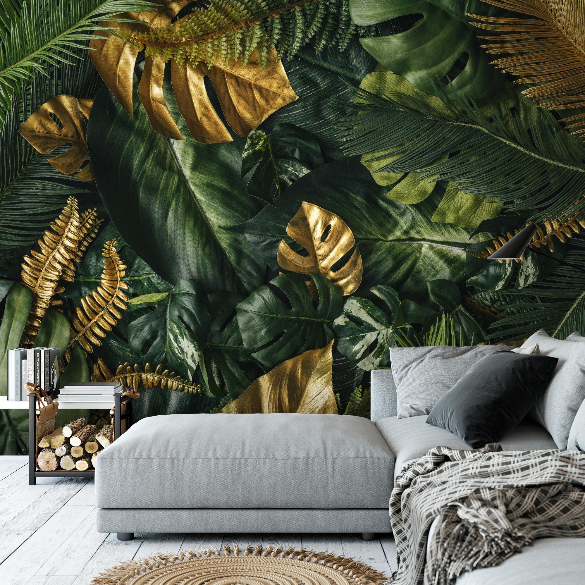 Runa Art Carta da parati fotografica foglie tropicali Monstera 352 x 250 cm Vello Sfondo Murale XXL Moderne Decorazione Soggiorno Camera De Letto Sala Ufficio oro verde 9591011a