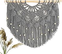 Vista 8 de Youngeast Cortina grande de macramé para colgar en la pared, estilo bohemio, con cuentas para ventana, macramé, cabecero, sala de estar, decoración