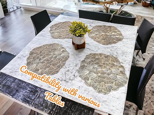 Miniatura 3 de Manteles individuales de vinilo, redondos dorados y grises, sostenibles y duraderos, para todas las estaciones, perfectos para ocasiones informales