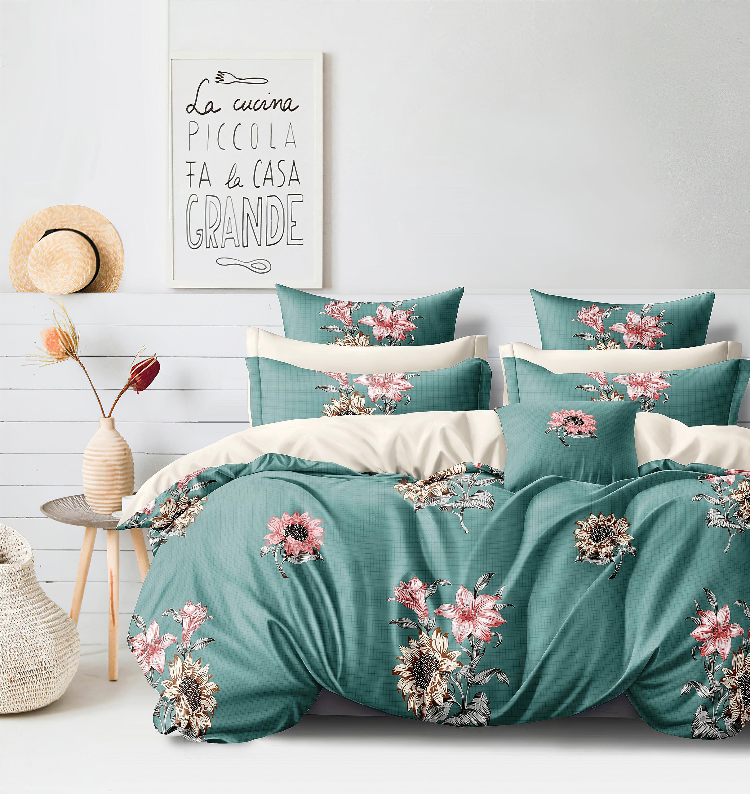 Cortina Microfiber Queen Sheet Set - Leaf & Sky Blue -7 Cortina Microfiber Queen Sheet Set - Leaf & Sky Blue -7