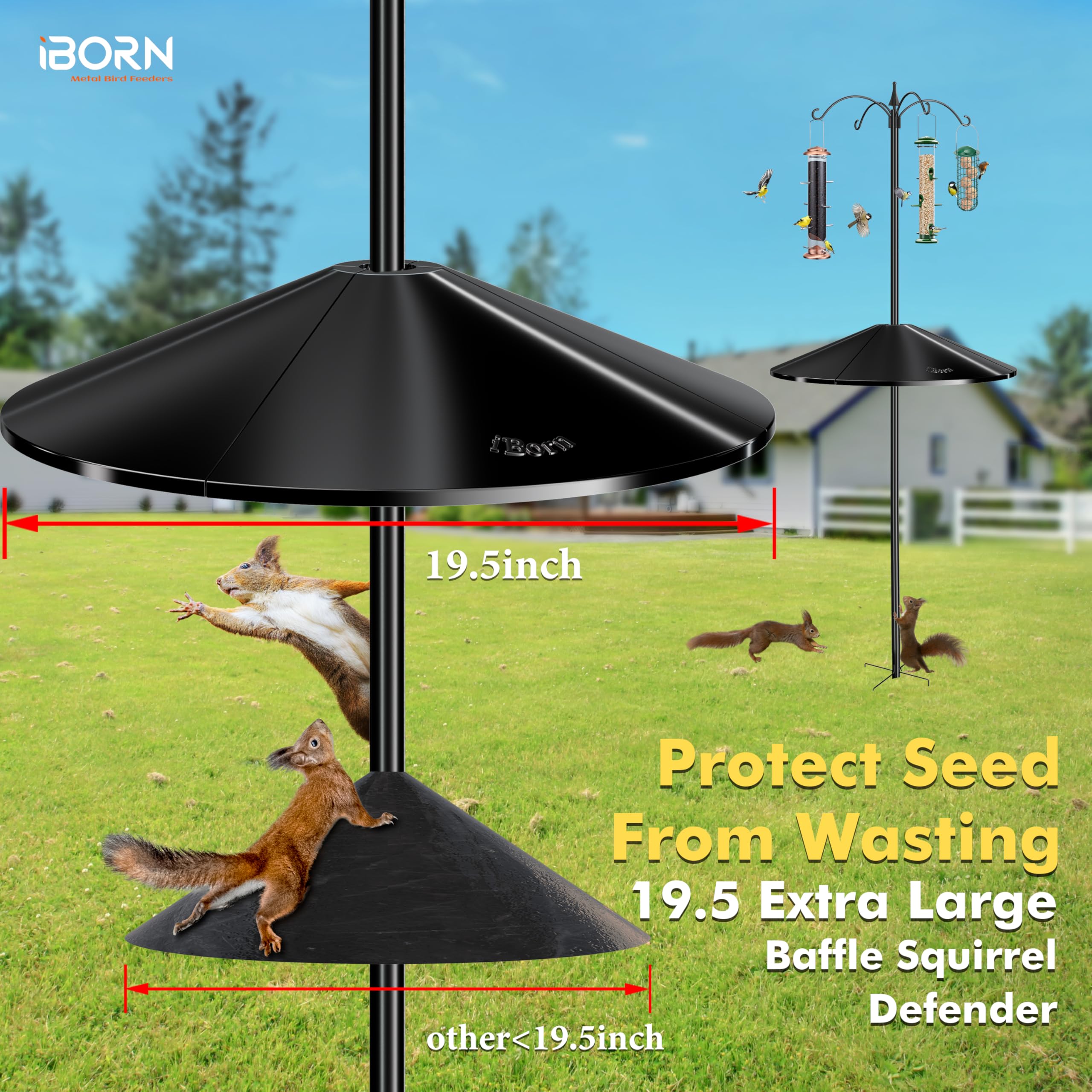 iBorn Squirrel Baffle for Bird Feeder Pole 19.5” Oversized Squirrel Guard Defender - Image 4