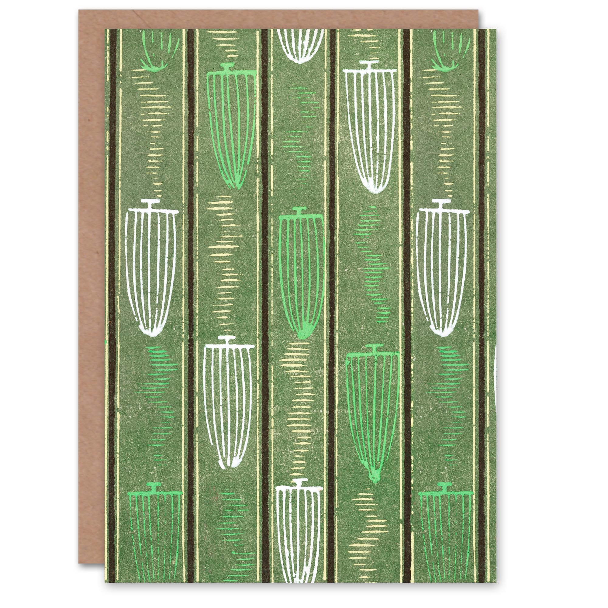 Artery8 Furuya Korin Japanese Art Card Green Shima Shima Textile Pattern