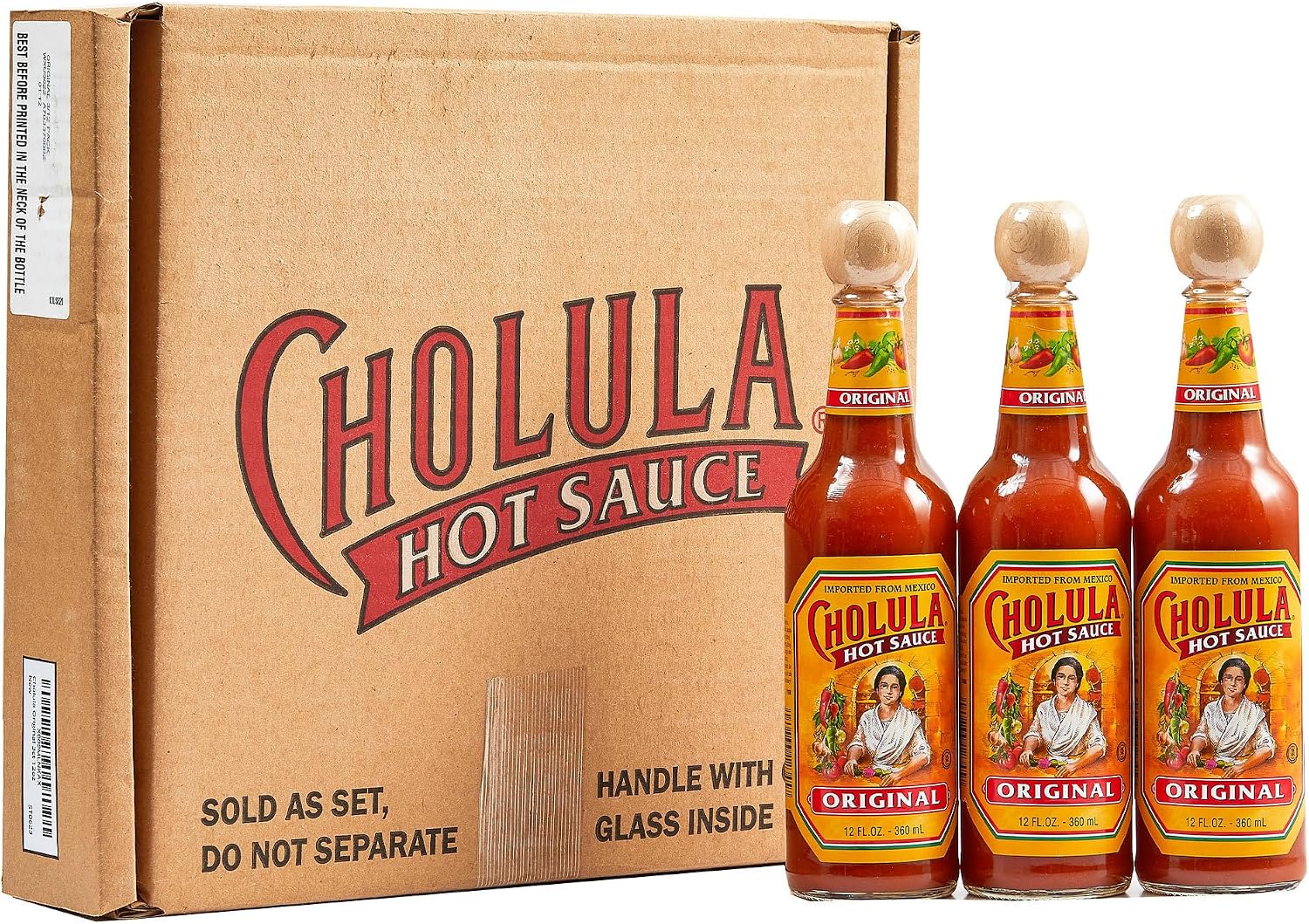 Cholula Hot Sauce Multipack, Original, Product of Mexico, Gift Set Includes Three 12 Fl Oz Bottles, Blend of Arbol & Piquin Peppers with Spices for Eggs, Rice, Tacos, Huevos Rancheros & More, 3 count