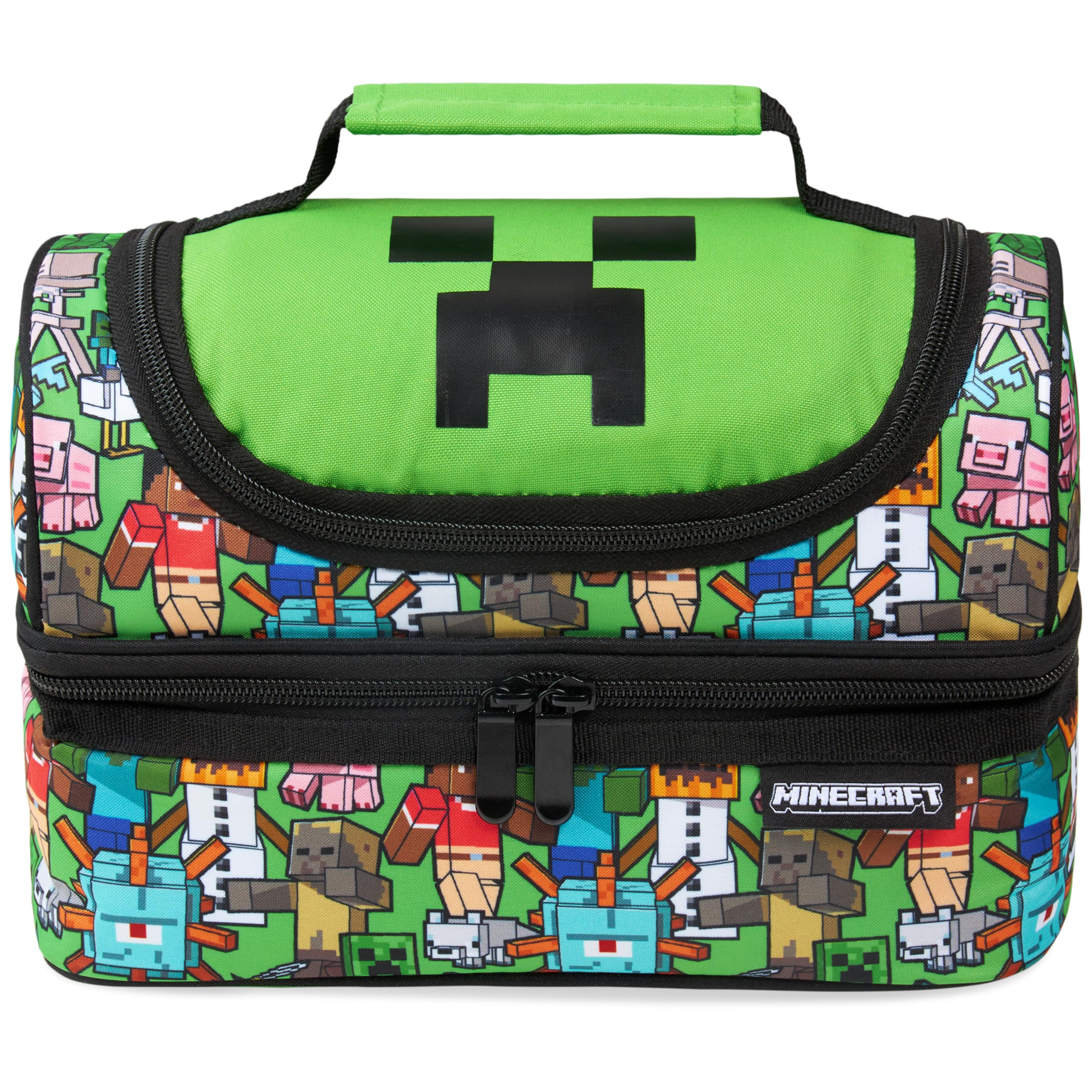 Minecraft Torba na lunch dla dzieci lub zestaw z butelką do picia, izolowana torba chłodząca Creeper na lunch i przekąski do szkoły, na co dzień, na wakacje, prezent dla graczy (wielokolorowa)