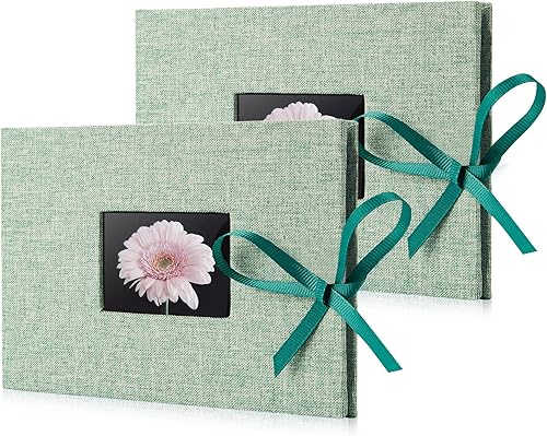 Paquete de 2 álbumes de fotos pequeños de 4 x 6, cada uno con capacidad para 24 fotos, cubierta de lino con ventana frontal, mini libros de Brag