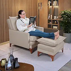 Poltrona Papai Reclinável Munique Veludo Com Puff Banqueta (Palha)