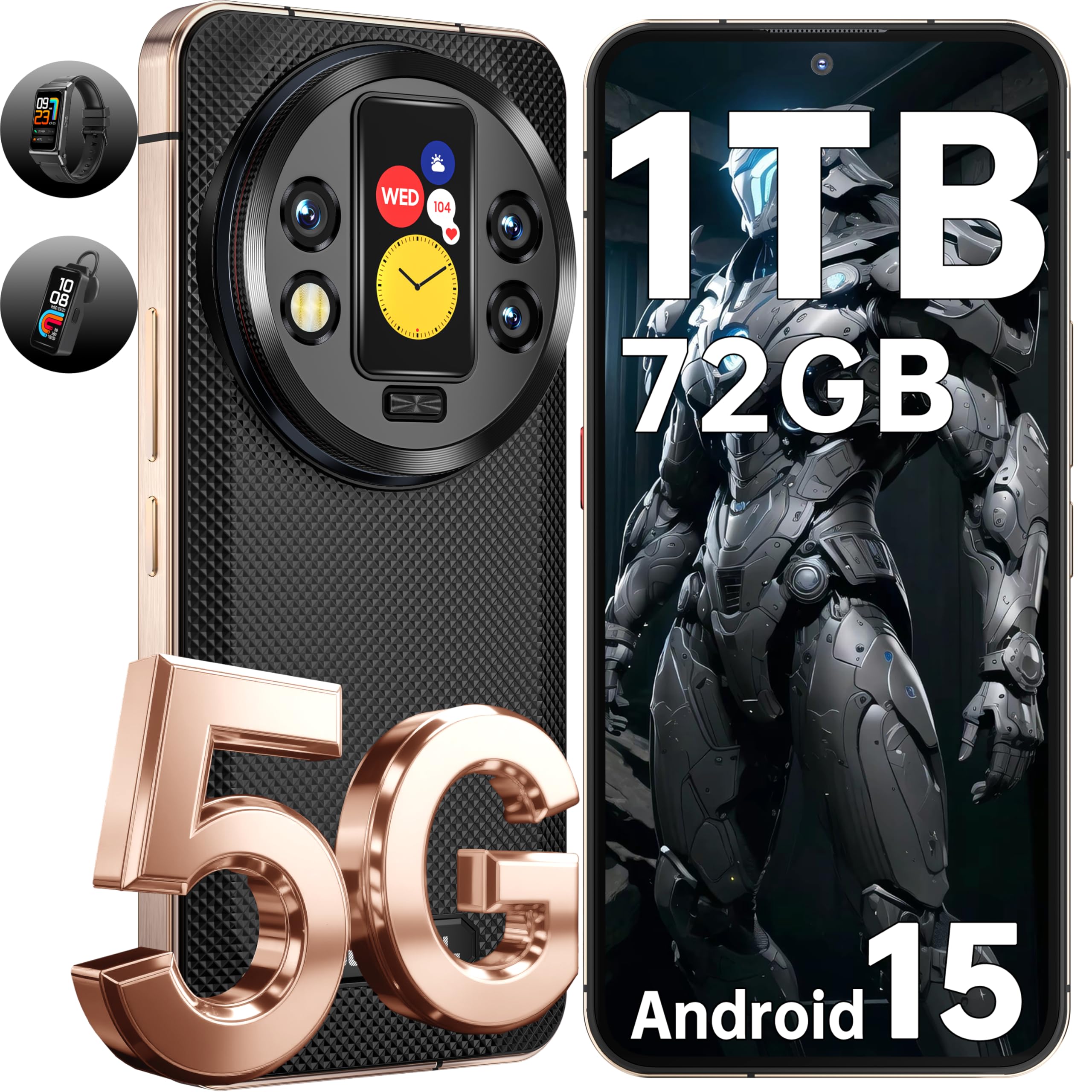 OUKITEL WP200 PRO 5G Rugged Smartphone Android 15-72GB RAM +1TB ROM, 6.7" FHD+ Amoled 120Hz, 108MP+32MP, 8800mAh, Cellulari e Smartphone Con Cuffie/Smartwatch Staccabili, NFC/Fingerprint/GPS, Nero