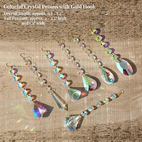 Miniatura 9 de Bronlama Atrapasoles con cristales, 7 piezas colgantes de cristales para ventanas, cristales de colores, prismas de cristal, cuentas para