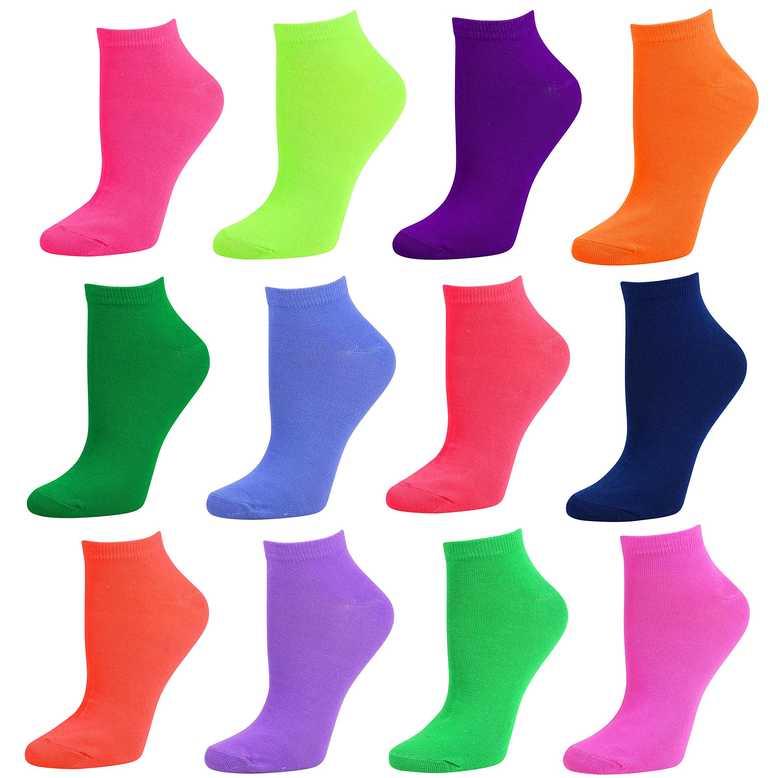 Debra Weitzner Womens Runner Ankle Socks - Low-Cut Colorful Socks (Size 9-11 and 10-13) 12 Pairs