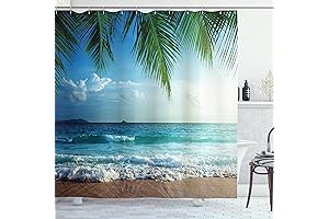 Tropical Island Beach Decor Palms Ocean Polyester Fabric Shower Curtain