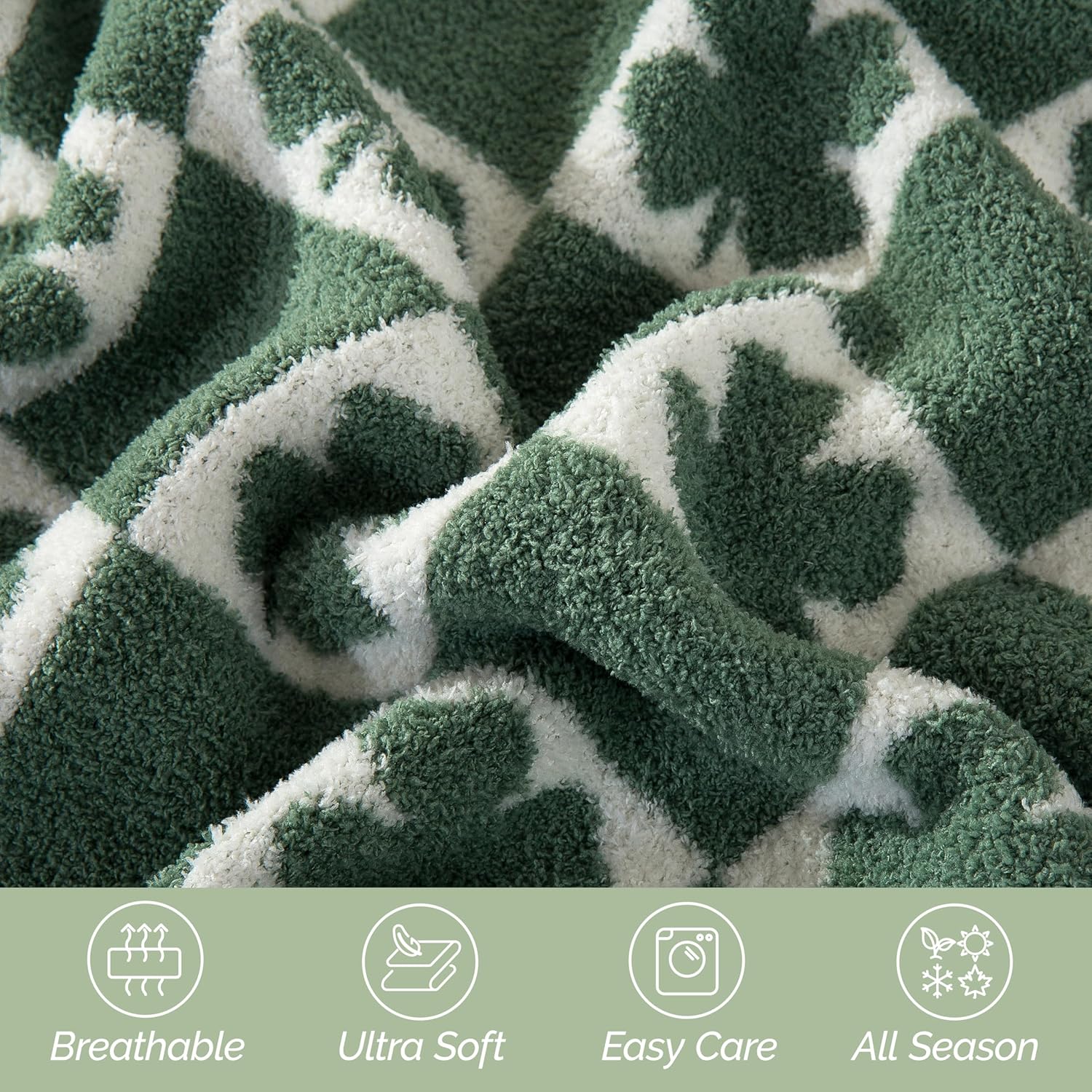Elegant Comfort Premium St Patrick's Day Throw Blanket - Ultra Soft and Lightweight, Luxury Knitted Breathable Irish Green Lucky Clover Shamrock Fleece for Couch, Bed, 50 x 70 Inch, Plaid Clover - Image 5