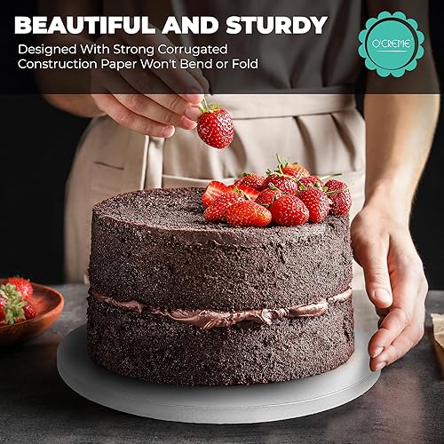 Miniatura 6 de O'Creme Tabla para tartas, círculos redondos blancos con diseño magnífico, resistente y duradero, tambores para pasteles de 12 pulgada de grosor,