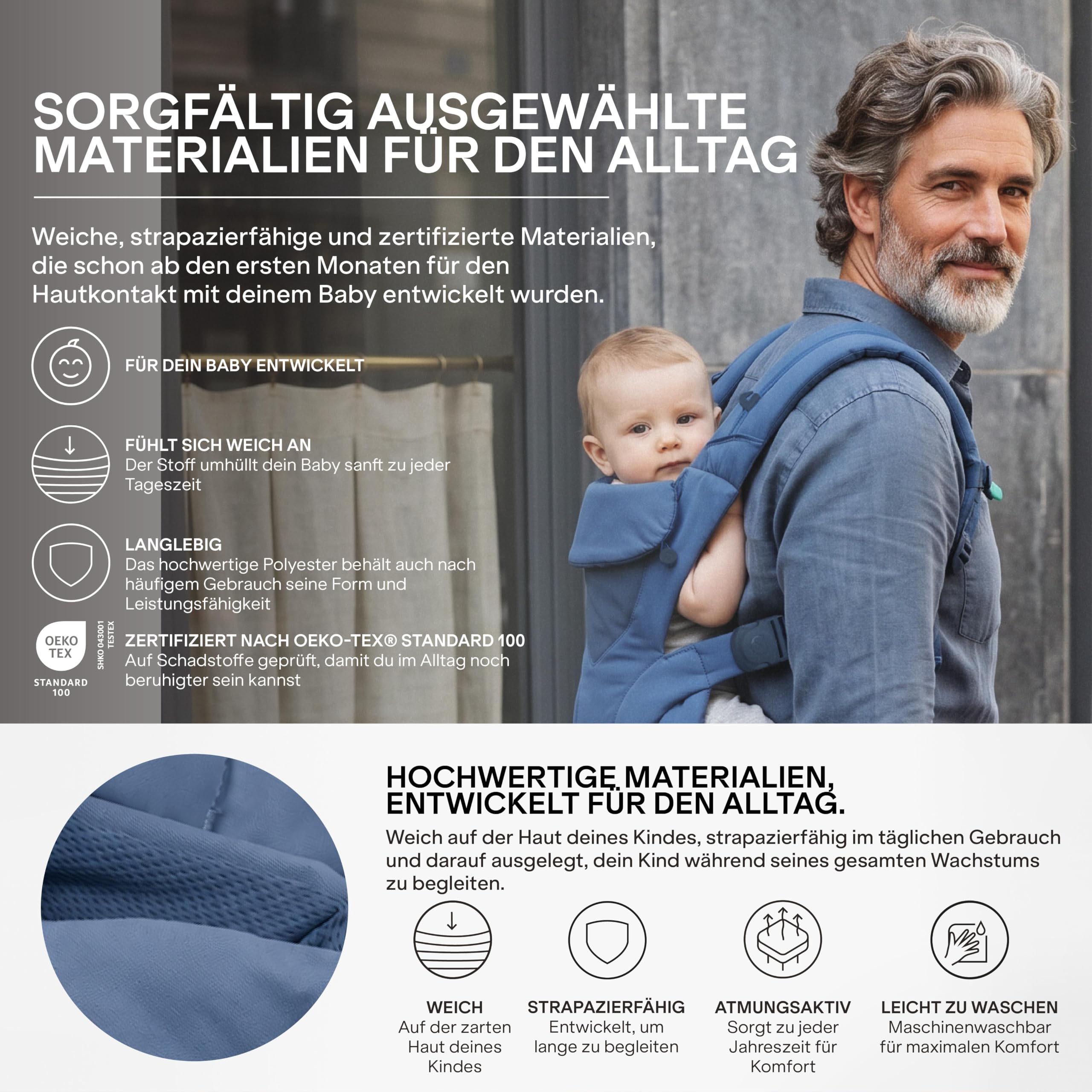 Koala Babycare Babytrage Neugeborene ab Geburt 0–36 Monate (3,2–20,4 kg) – Baby Trage mit Patentiertem Mitwachsendem Sitz in 3 Größen, Verstellbare Kopfstütze, Bauch-, Front- und Rückentrageweise