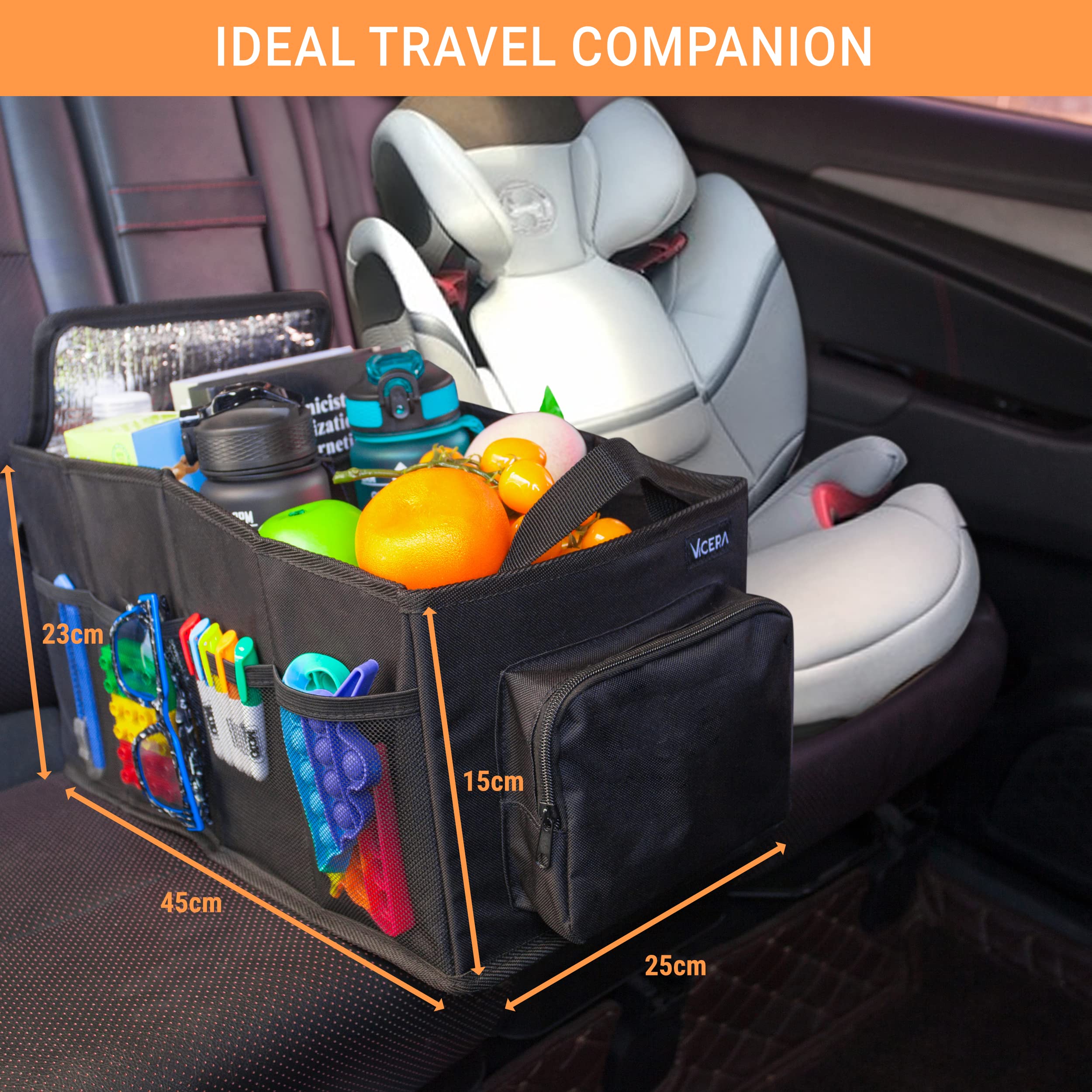 Vicera Kids Car Organizer For Passenger Seat, Back Seat & Trunk, Foldable Car Seat Organizer With Removable Cooler Bag And Belt Attachment, Many - View #3