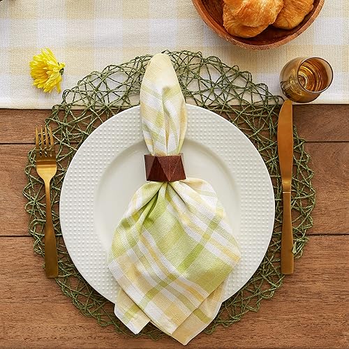 Miniatura 5 de DII Lemon Bliss - Colección de mesa de algodón a cuadros, juego de servilletas, 20x20, 6 piezas