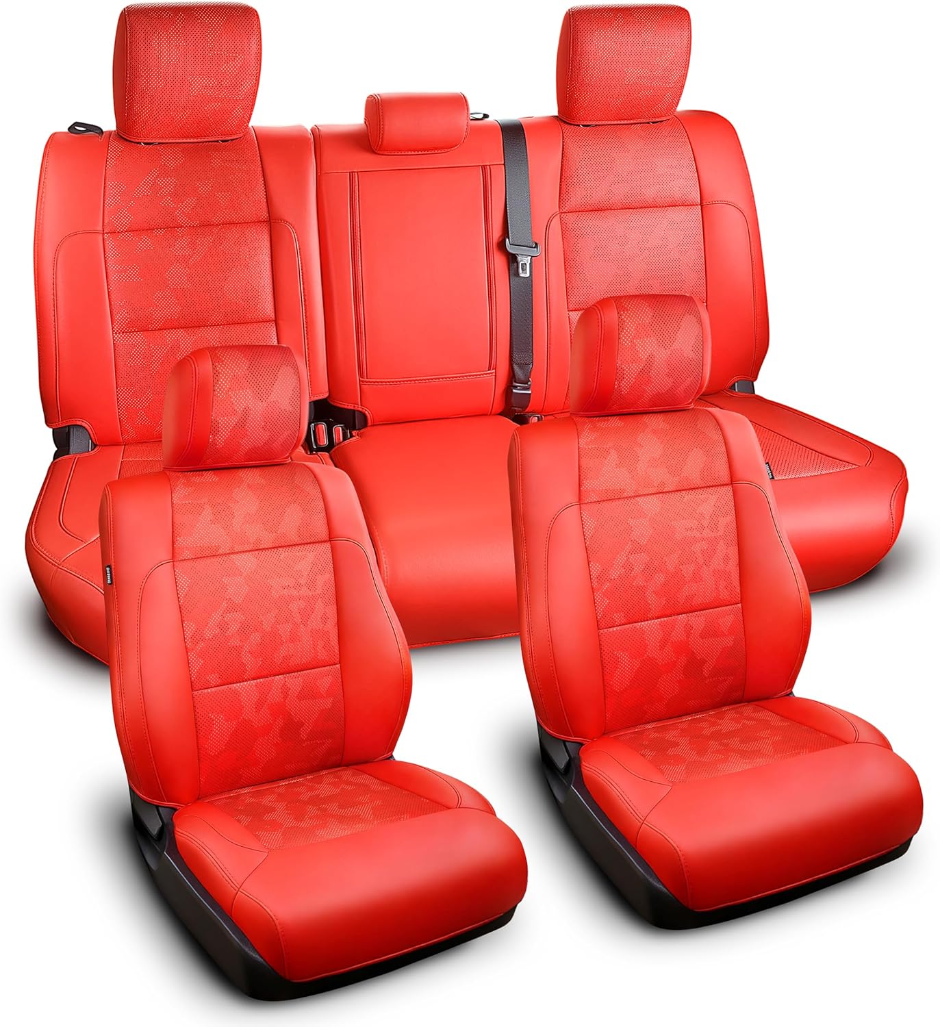 Carlimeki Leather Seat Covers Custom Fit for Tundra 2026 2025 2024 2023 2022 CrewMax SR, SR5, Limited, Platinum, 1794 Edition, TRD Pro, Capstone - Premium Faux Leather Fully Covered - Camo Red