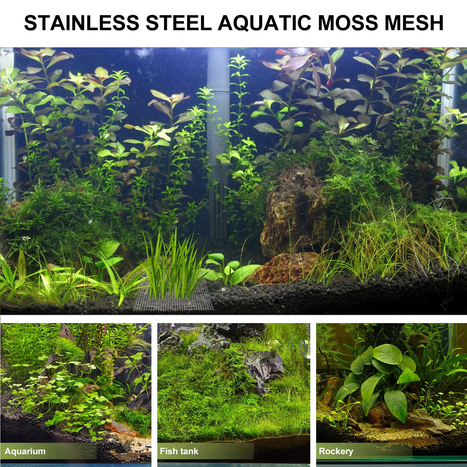 Filet en Acier Inoxydable Argenté 15pcs pour Mousse Aquatique et Java Moss, Maille Solide Résistante Accessoire Aquarium