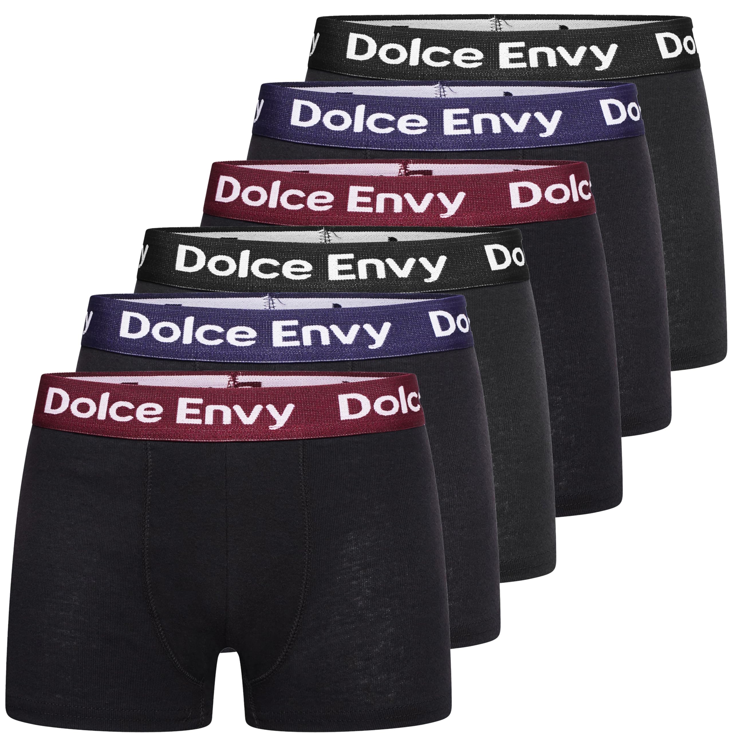 Dolce Envy Men's 2 Black, 2 Black-Navy Band, 2 Black-Maroon Band 6-Pack Boxers Shorts With Elastic Waistband Cotton Fitted Breathable Underwear Suitable For Any Occasion (Uk, Alpha, M, Regular, Regular, )