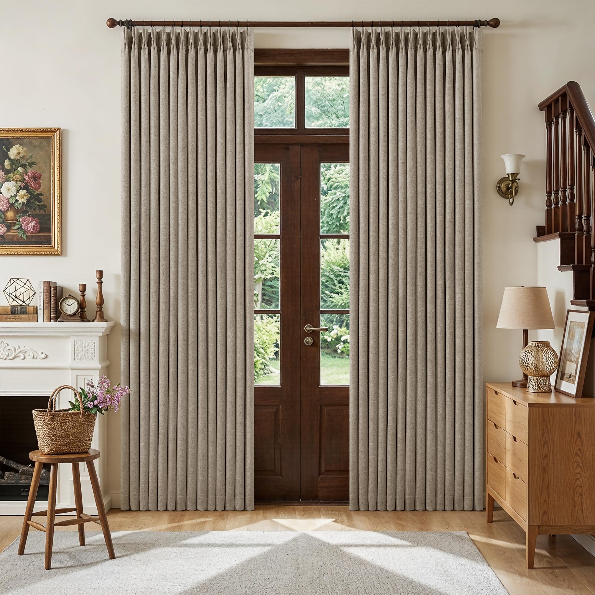 TWODRAPES Deep Flax Linen Pinch Pleated Blackout Curtains 84 Inches Long โ image 1